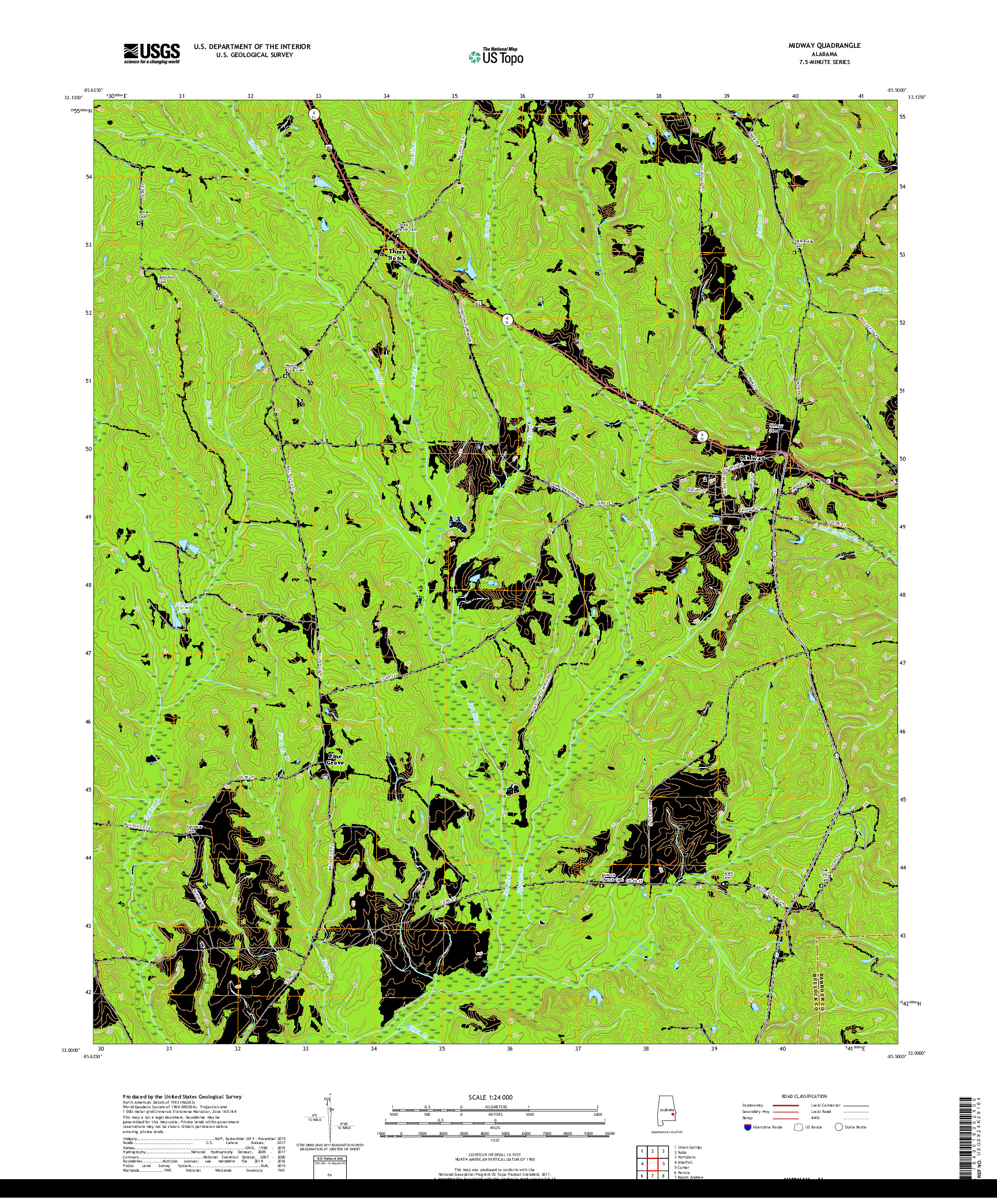 USGS US TOPO 7.5-MINUTE MAP FOR MIDWAY, AL 2018