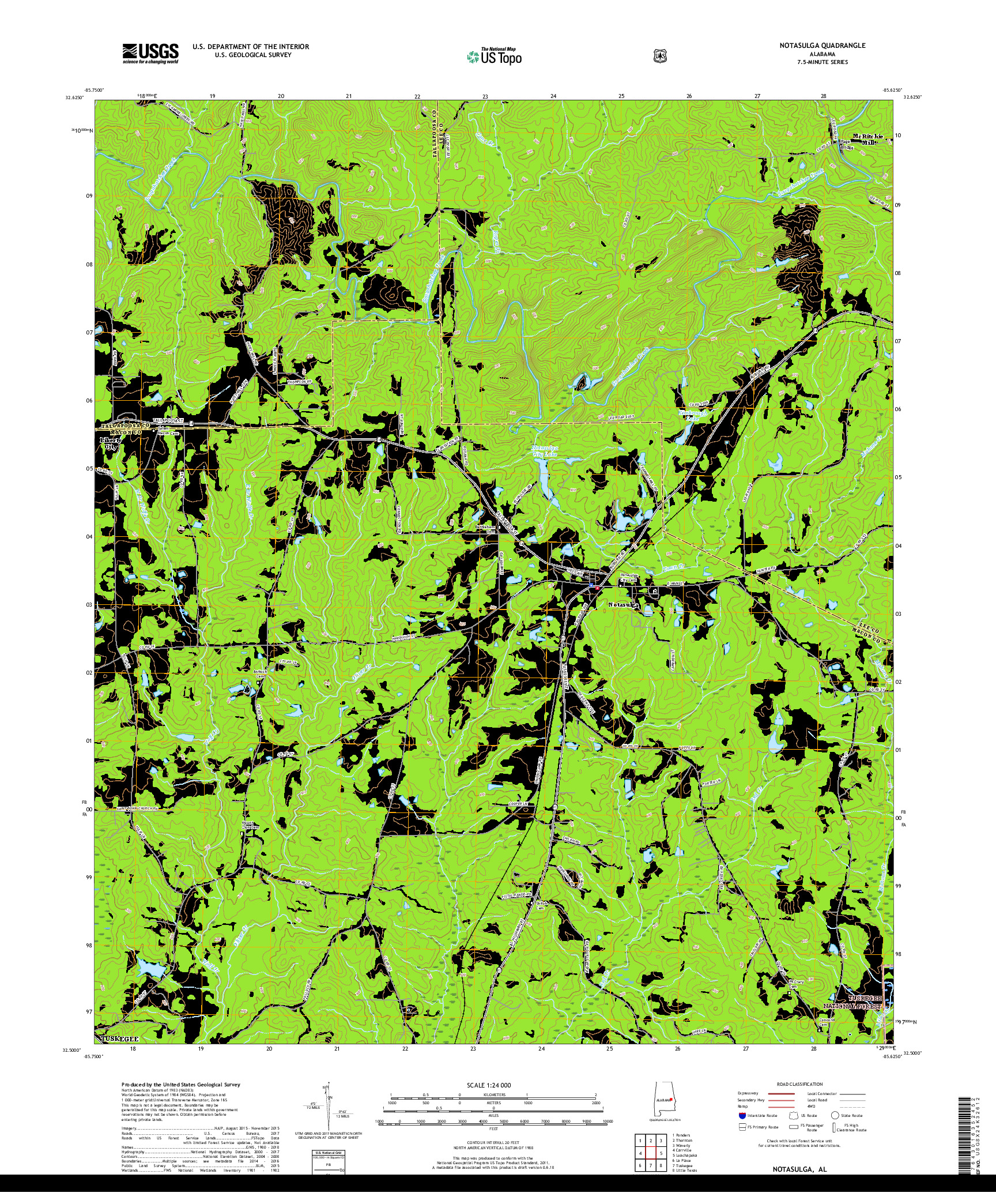 USGS US TOPO 7.5-MINUTE MAP FOR NOTASULGA, AL 2018