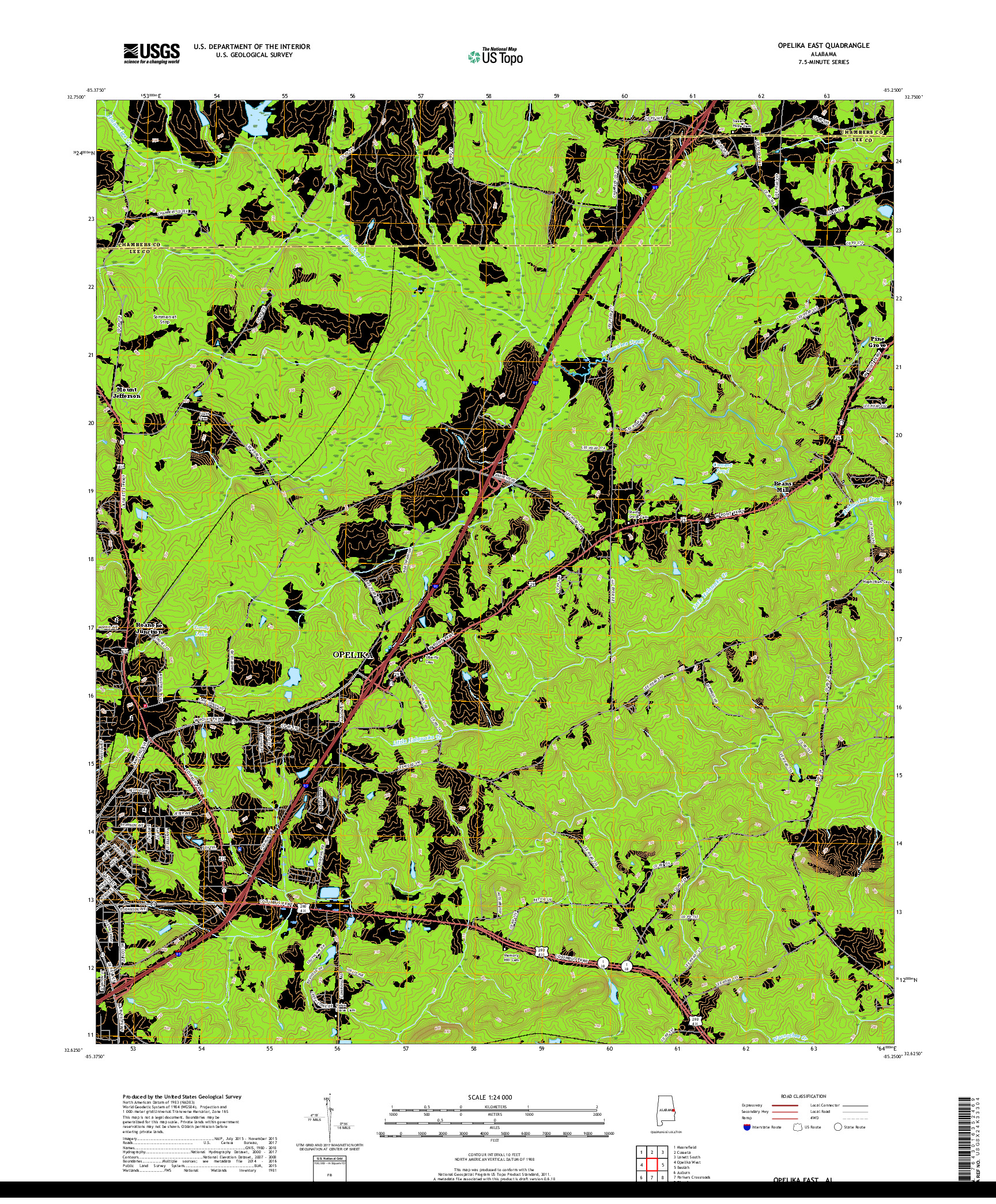 USGS US TOPO 7.5-MINUTE MAP FOR OPELIKA EAST, AL 2018