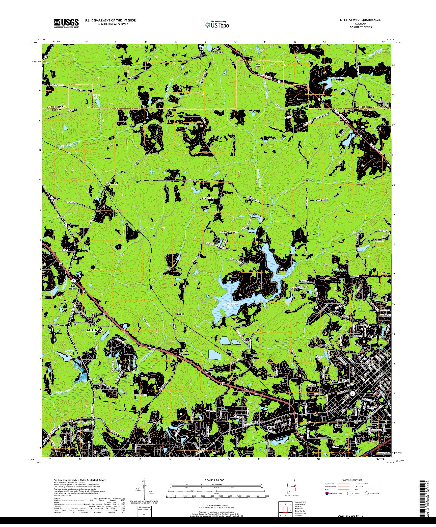 USGS US TOPO 7.5-MINUTE MAP FOR OPELIKA WEST, AL 2018