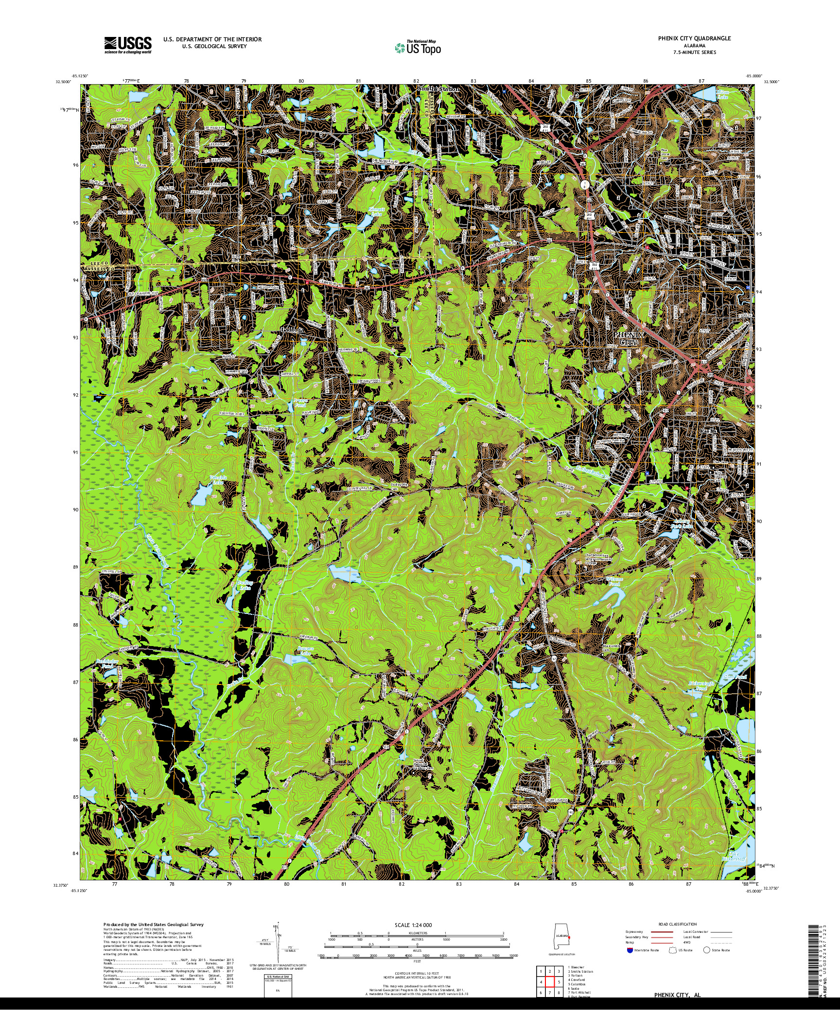 USGS US TOPO 7.5-MINUTE MAP FOR PHENIX CITY, AL 2018