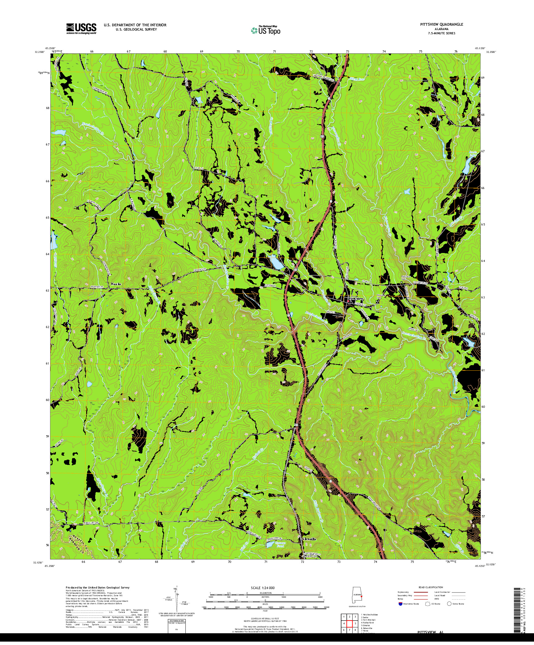 USGS US TOPO 7.5-MINUTE MAP FOR PITTSVIEW, AL 2018