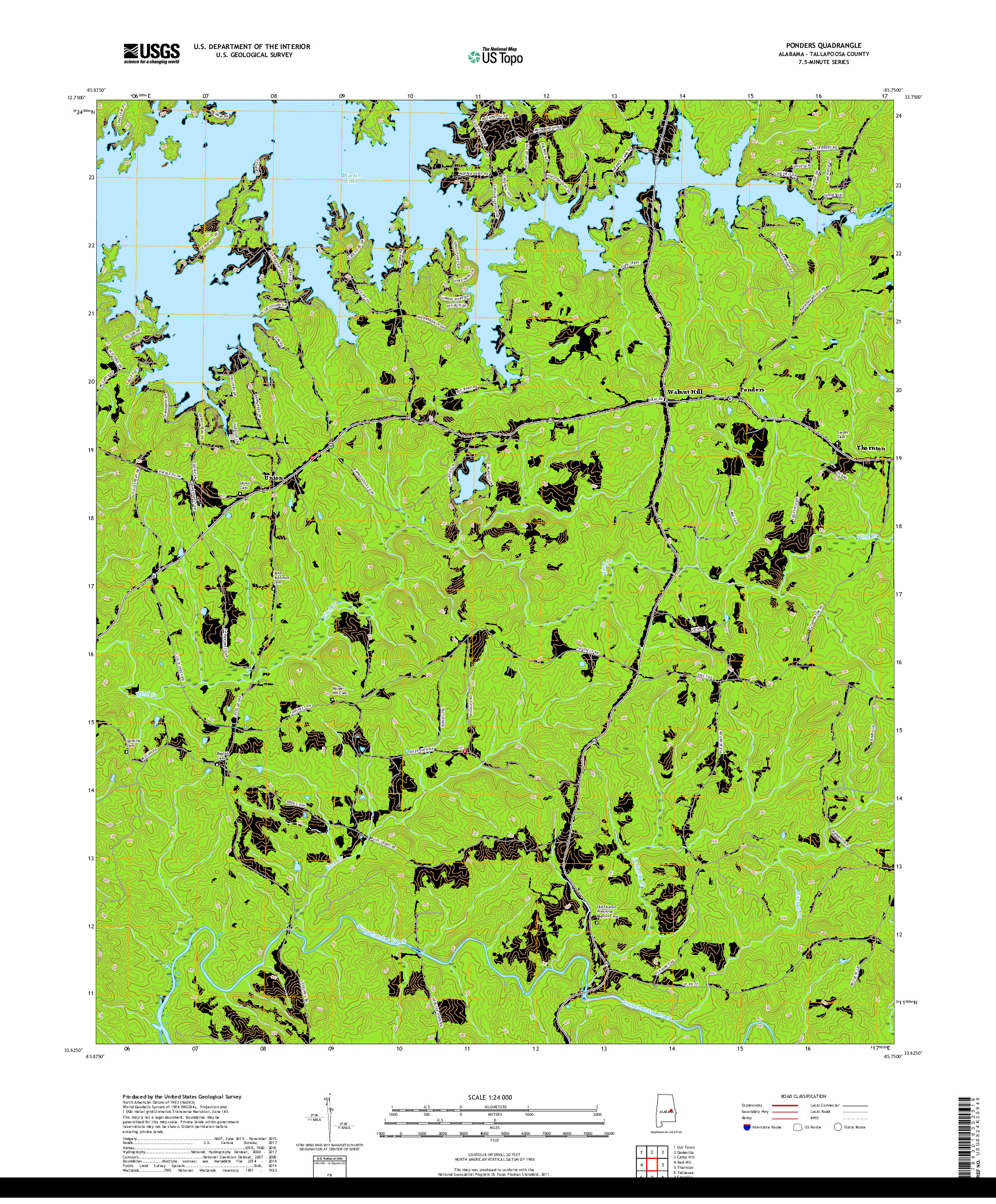 USGS US TOPO 7.5-MINUTE MAP FOR PONDERS, AL 2018