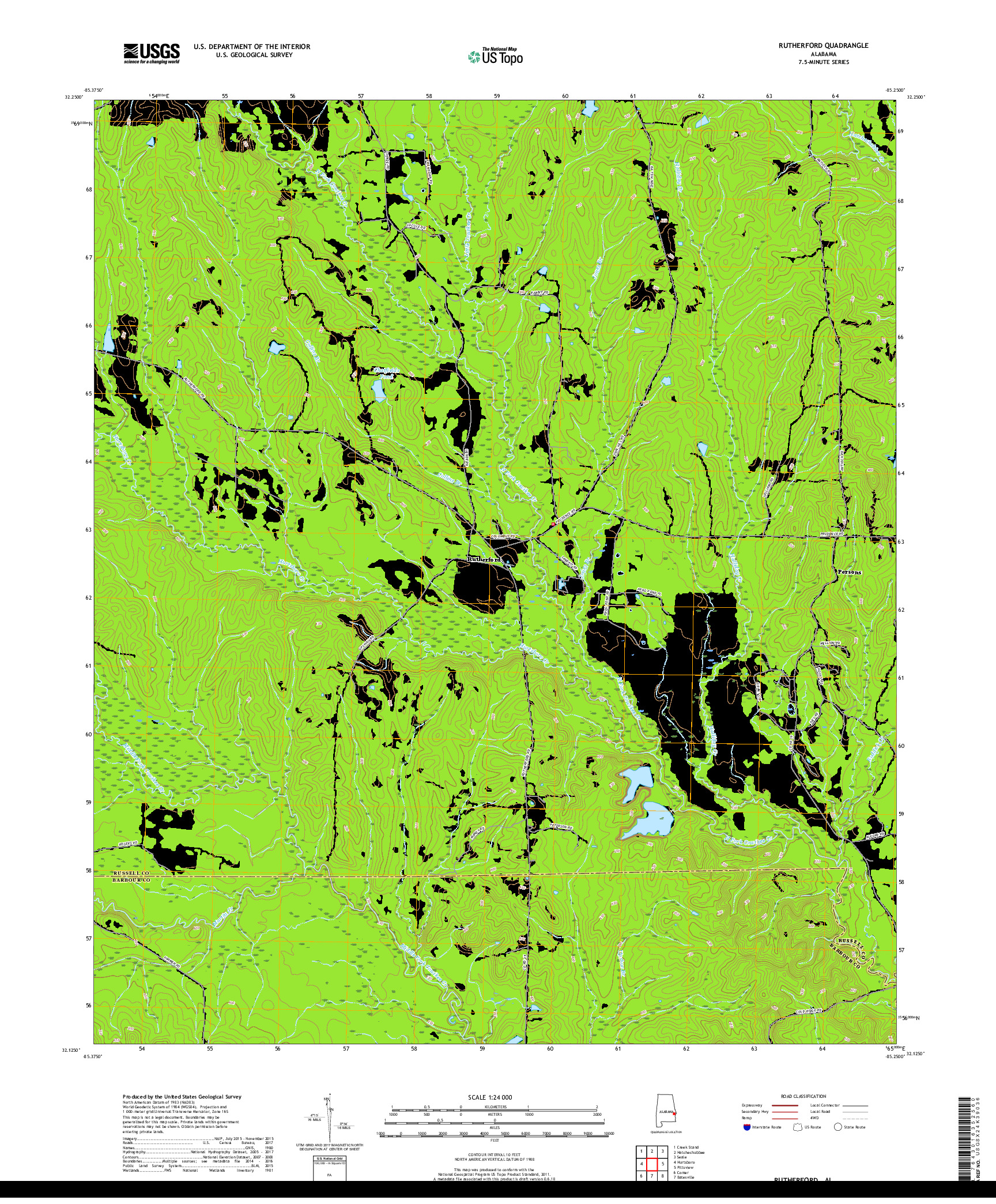 USGS US TOPO 7.5-MINUTE MAP FOR RUTHERFORD, AL 2018