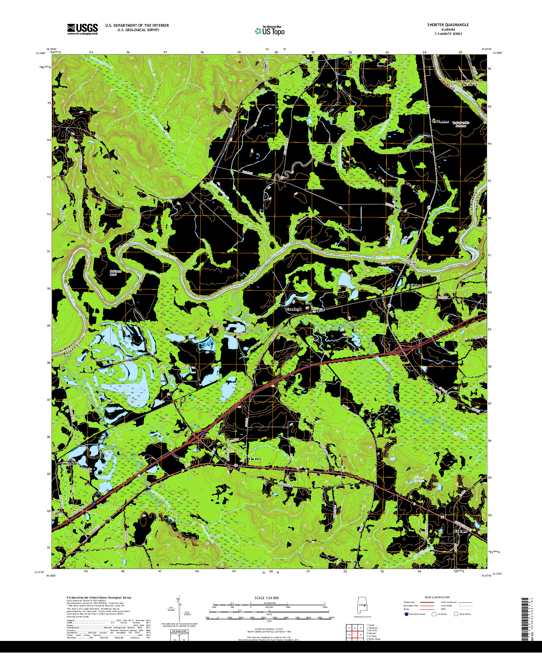 USGS US TOPO 7.5-MINUTE MAP FOR SHORTER, AL 2018