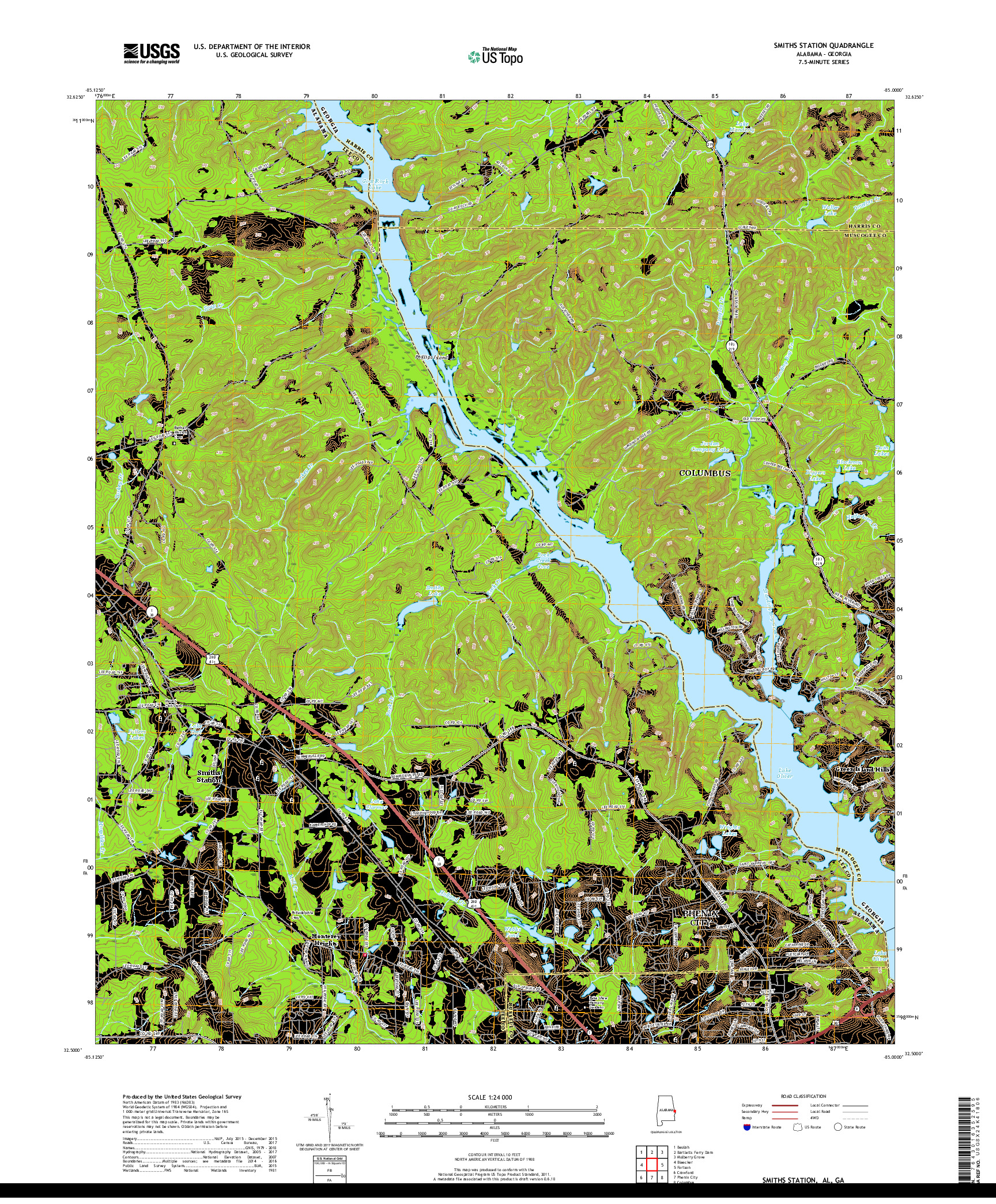 USGS US TOPO 7.5-MINUTE MAP FOR SMITHS STATION, AL,GA 2018