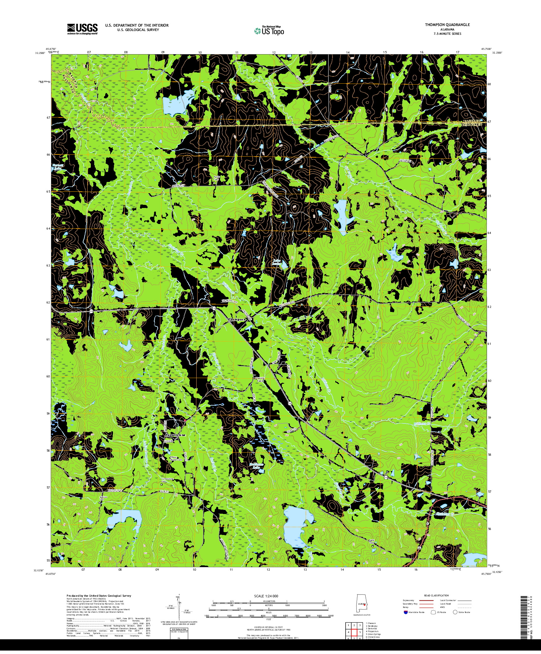 USGS US TOPO 7.5-MINUTE MAP FOR THOMPSON, AL 2018