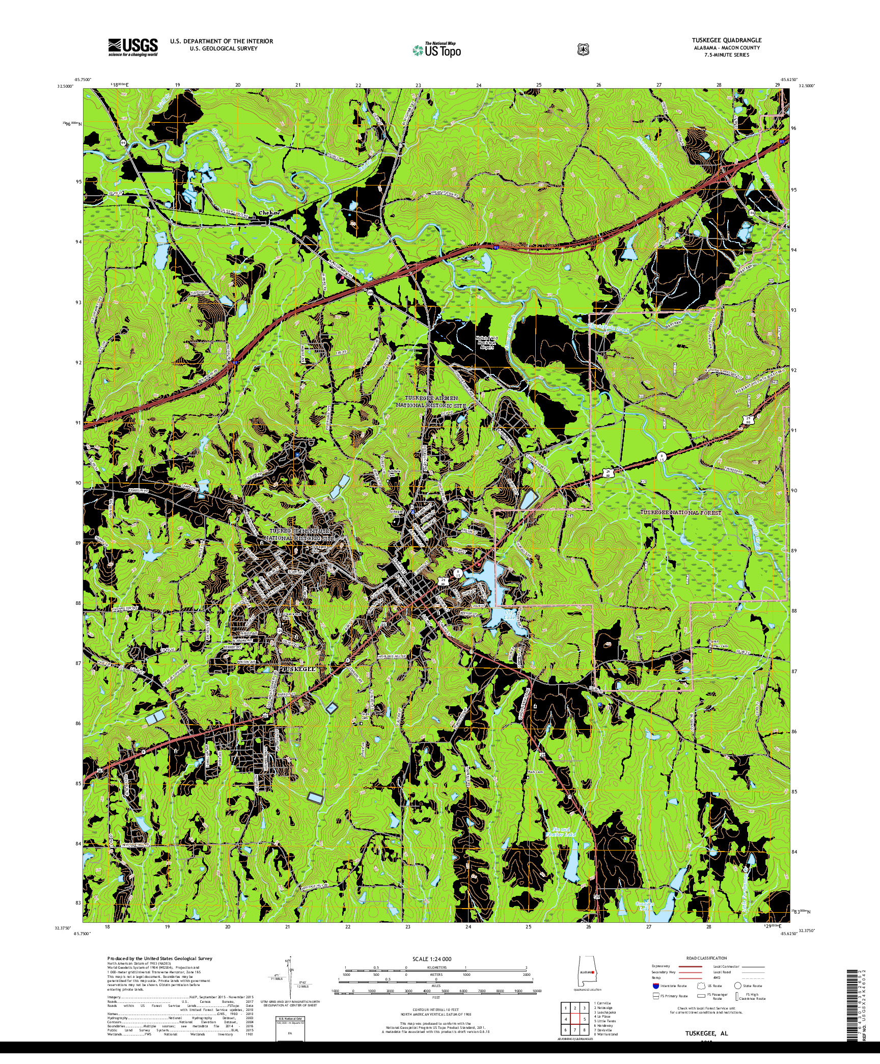 USGS US TOPO 7.5-MINUTE MAP FOR TUSKEGEE, AL 2018