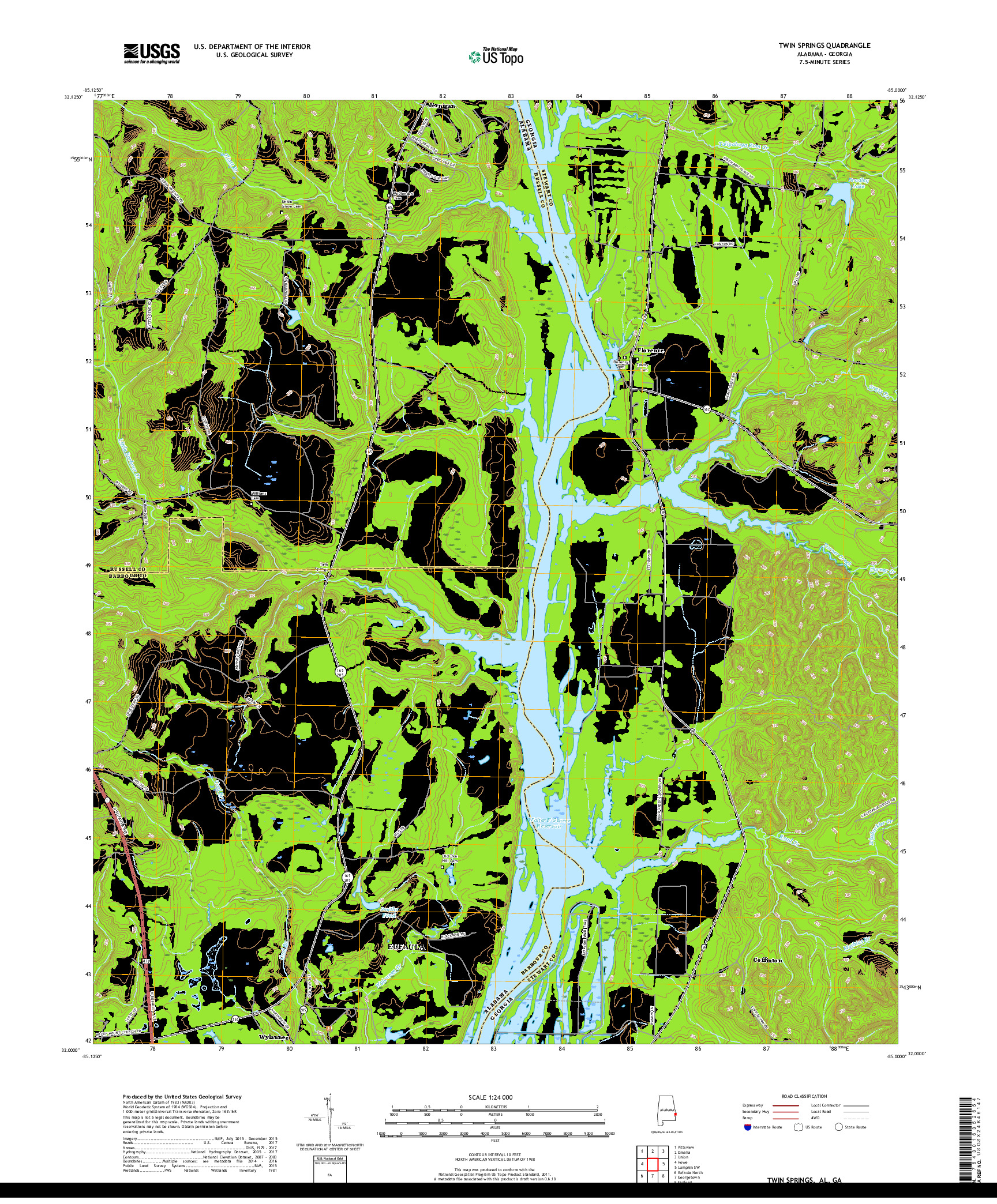 USGS US TOPO 7.5-MINUTE MAP FOR TWIN SPRINGS, AL,GA 2018