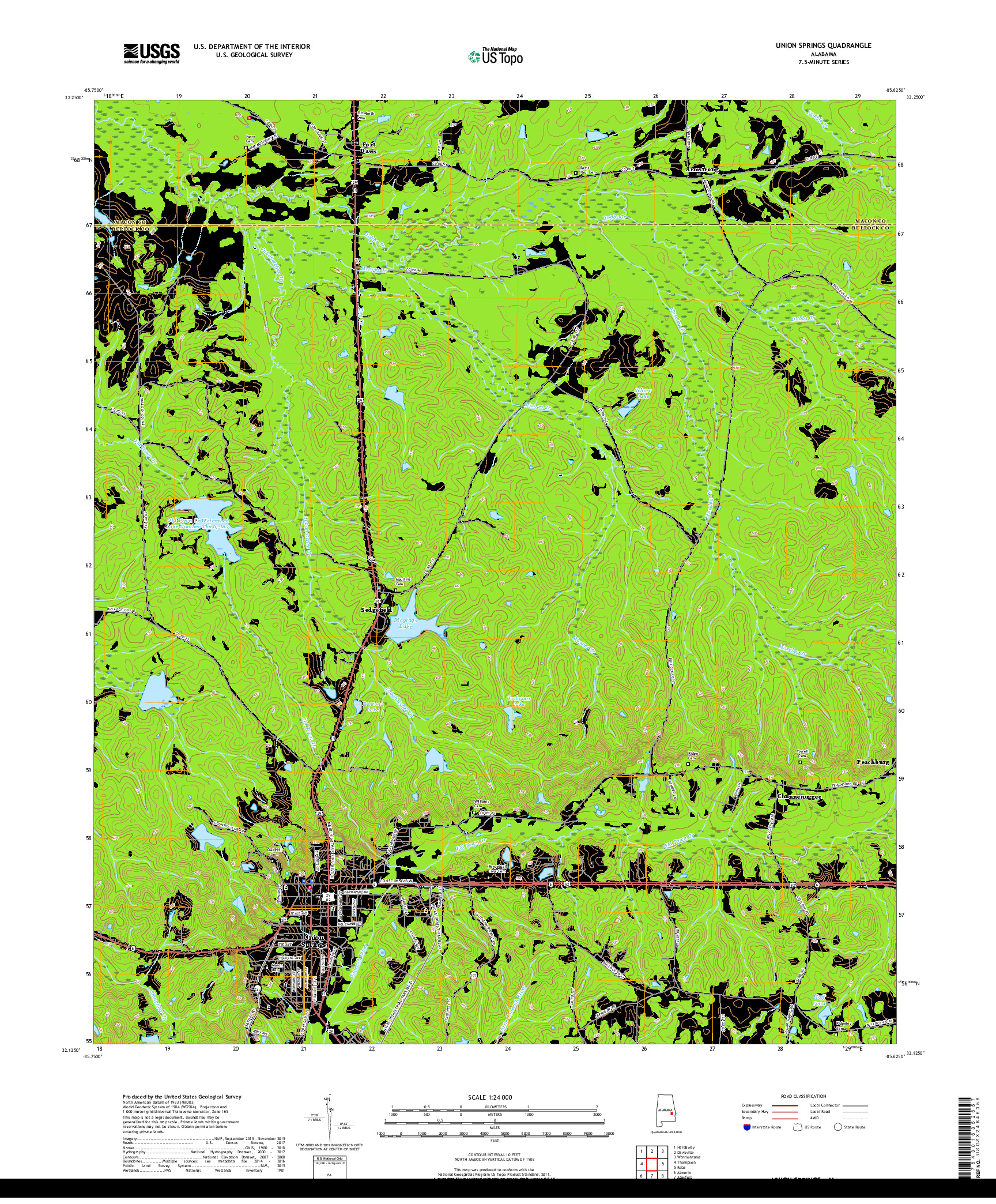 USGS US TOPO 7.5-MINUTE MAP FOR UNION SPRINGS, AL 2018