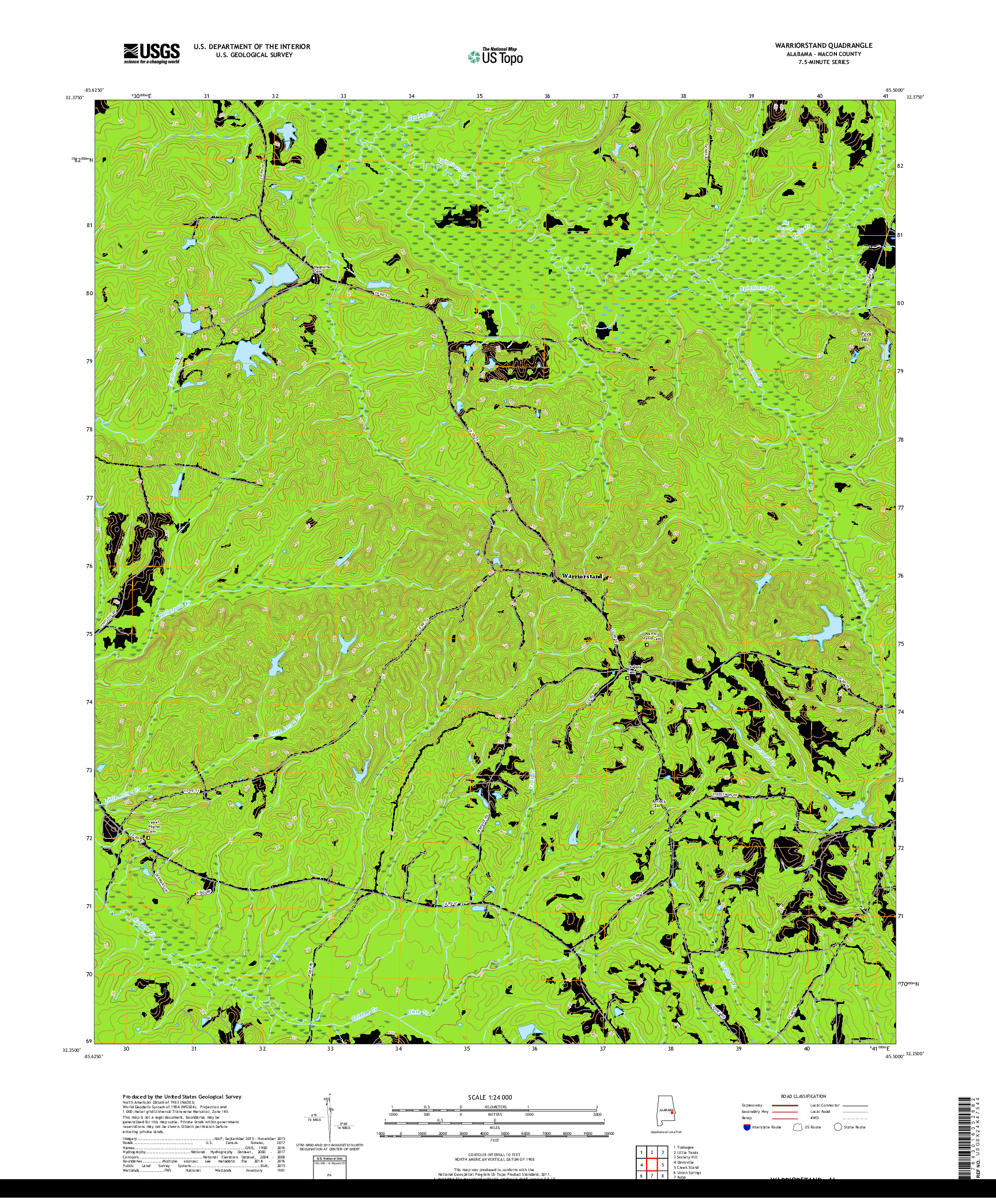 USGS US TOPO 7.5-MINUTE MAP FOR WARRIORSTAND, AL 2018