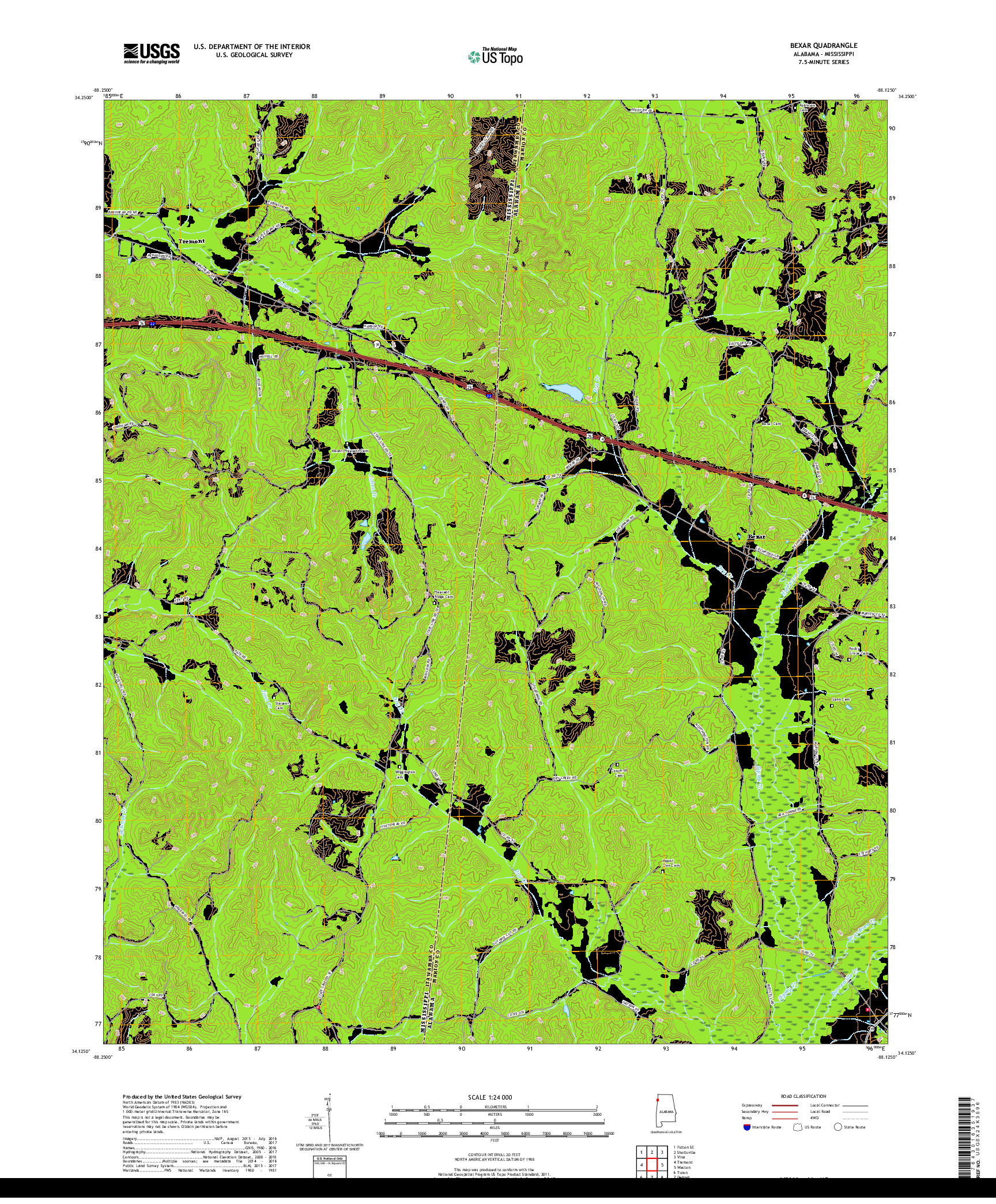 USGS US TOPO 7.5-MINUTE MAP FOR BEXAR, AL,MS 2018