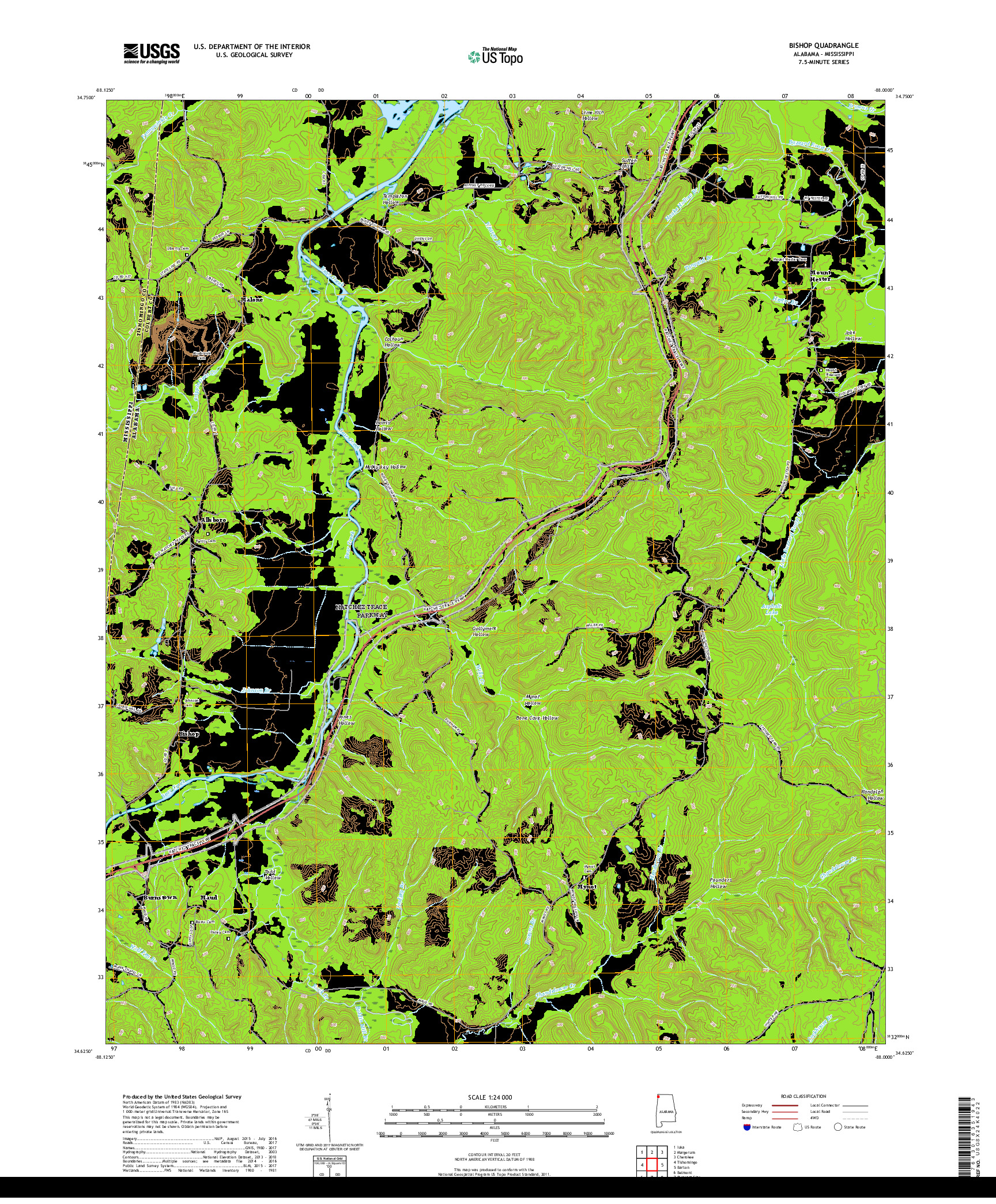 USGS US TOPO 7.5-MINUTE MAP FOR BISHOP, AL,MS 2018