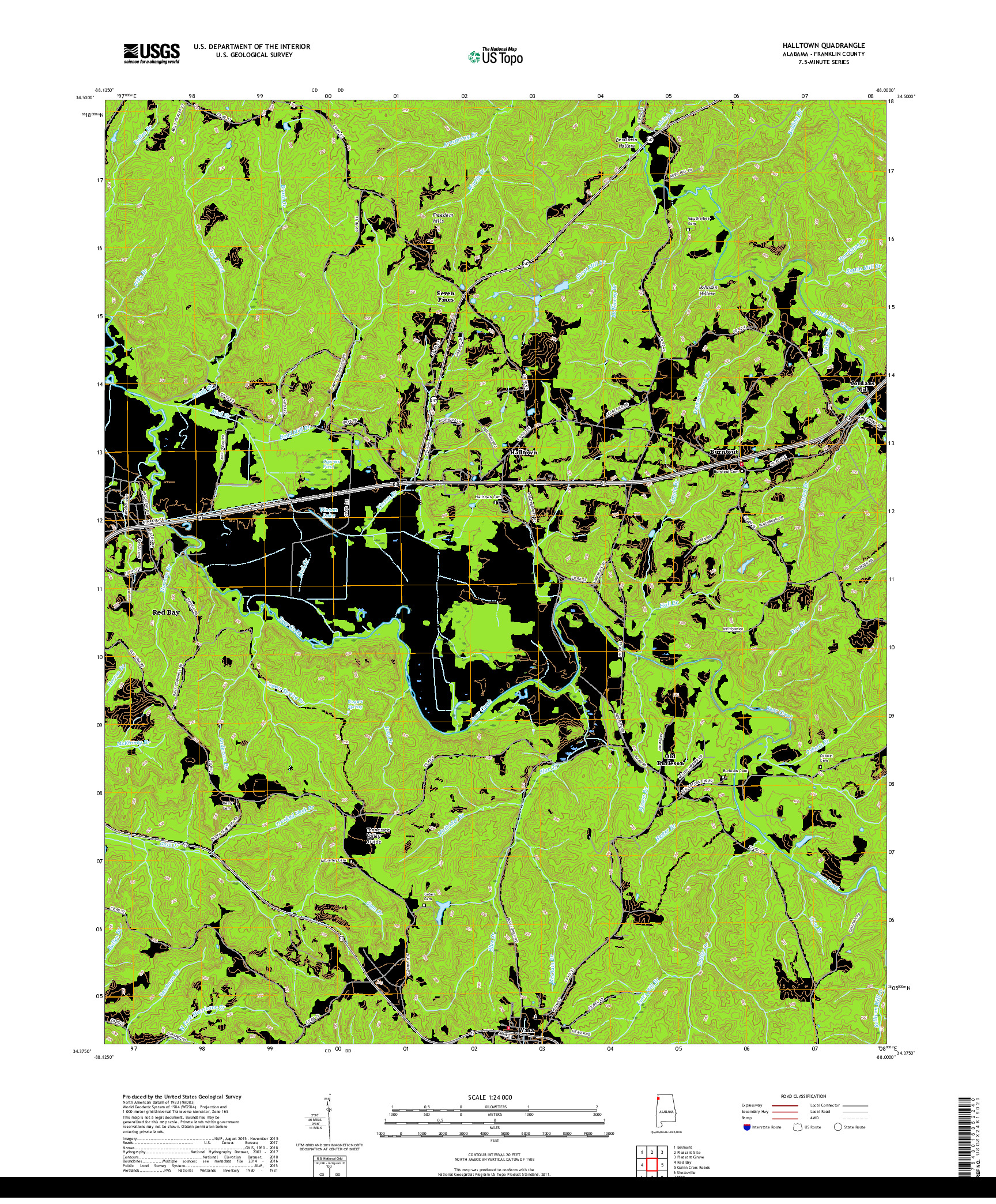 USGS US TOPO 7.5-MINUTE MAP FOR HALLTOWN, AL 2018