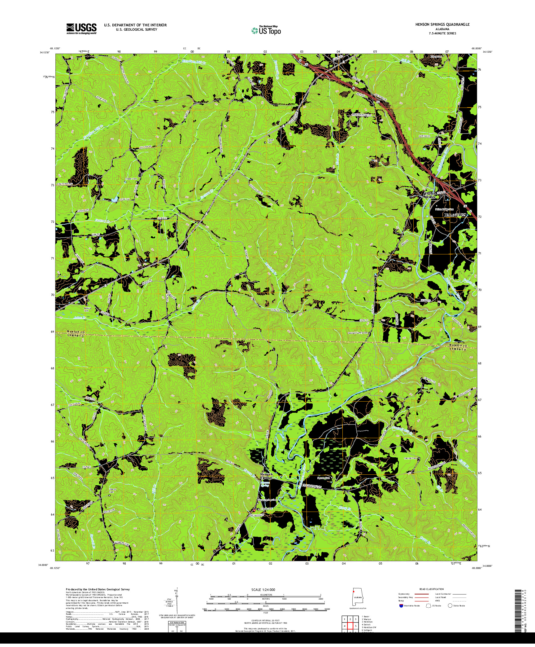 USGS US TOPO 7.5-MINUTE MAP FOR HENSON SPRINGS, AL 2018