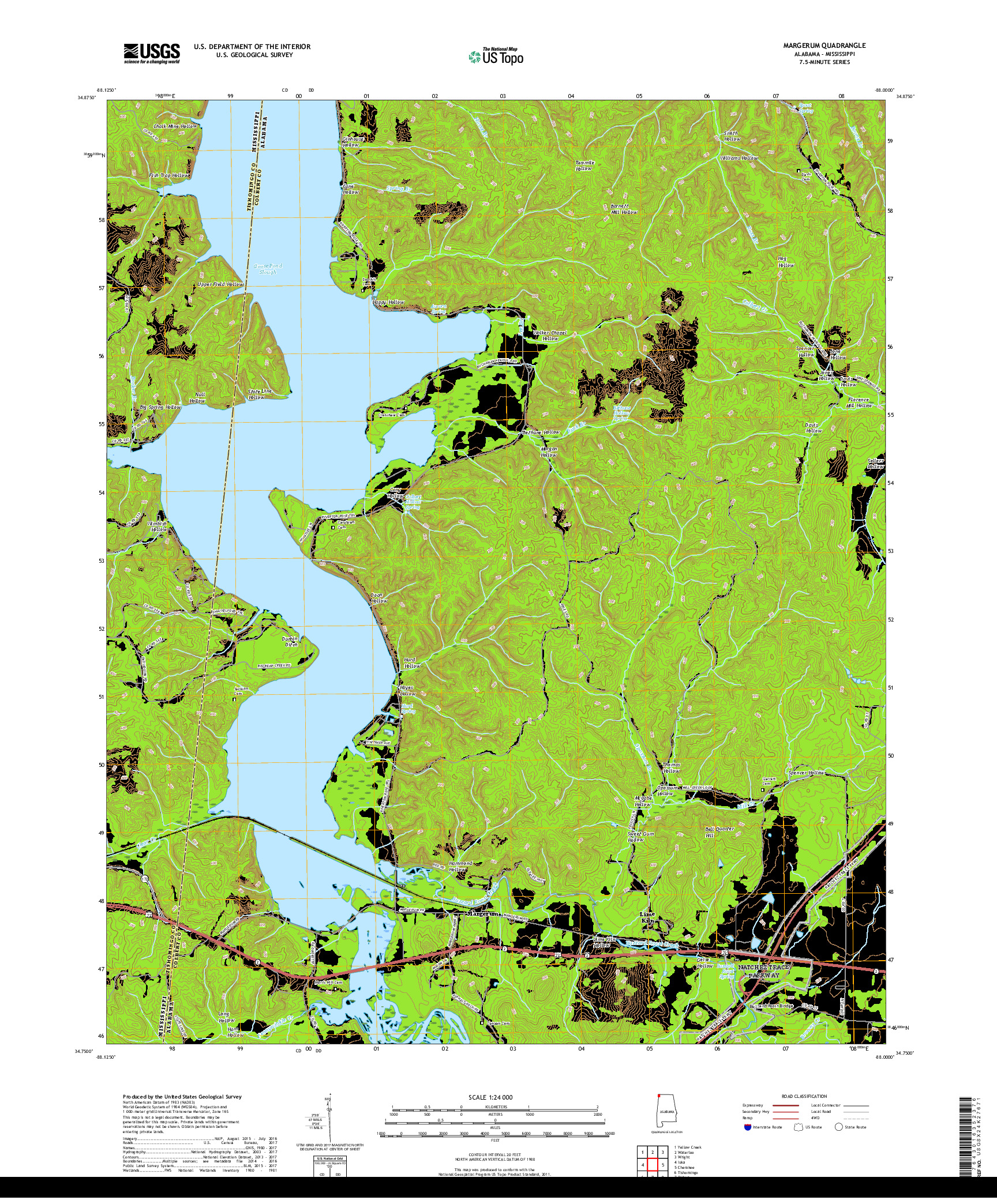 USGS US TOPO 7.5-MINUTE MAP FOR MARGERUM, AL,MS 2018