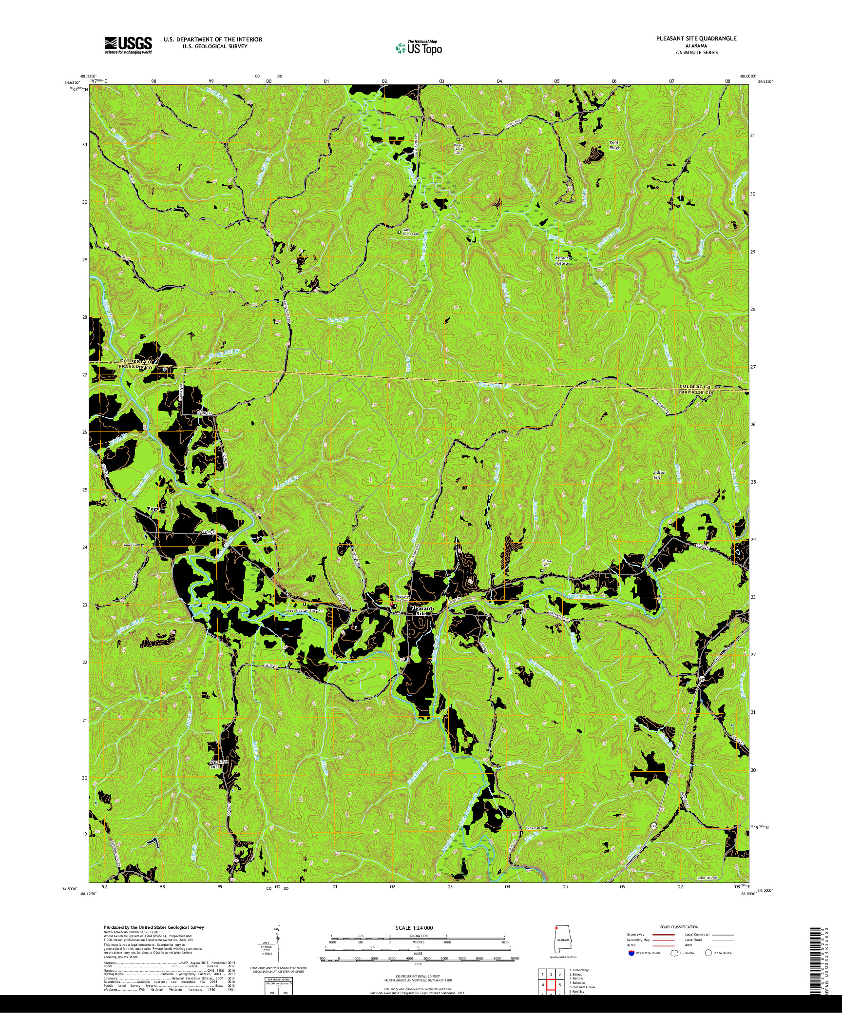 USGS US TOPO 7.5-MINUTE MAP FOR PLEASANT SITE, AL 2018