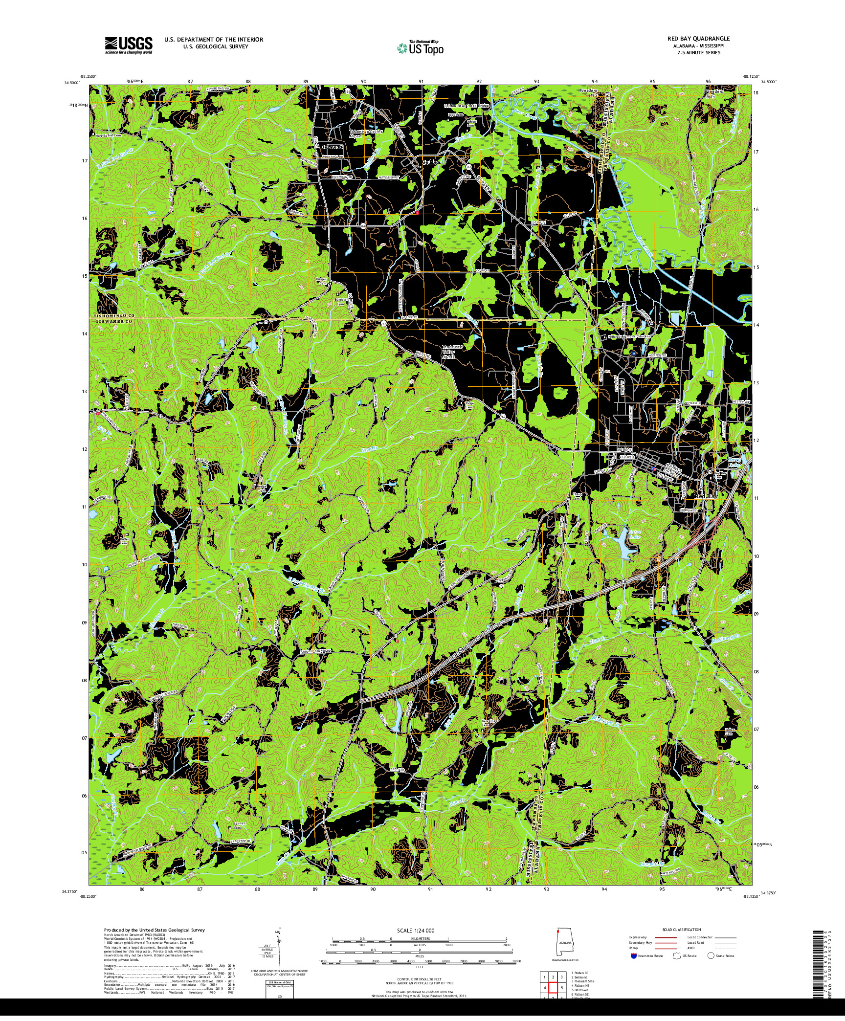 USGS US TOPO 7.5-MINUTE MAP FOR RED BAY, AL,MS 2018