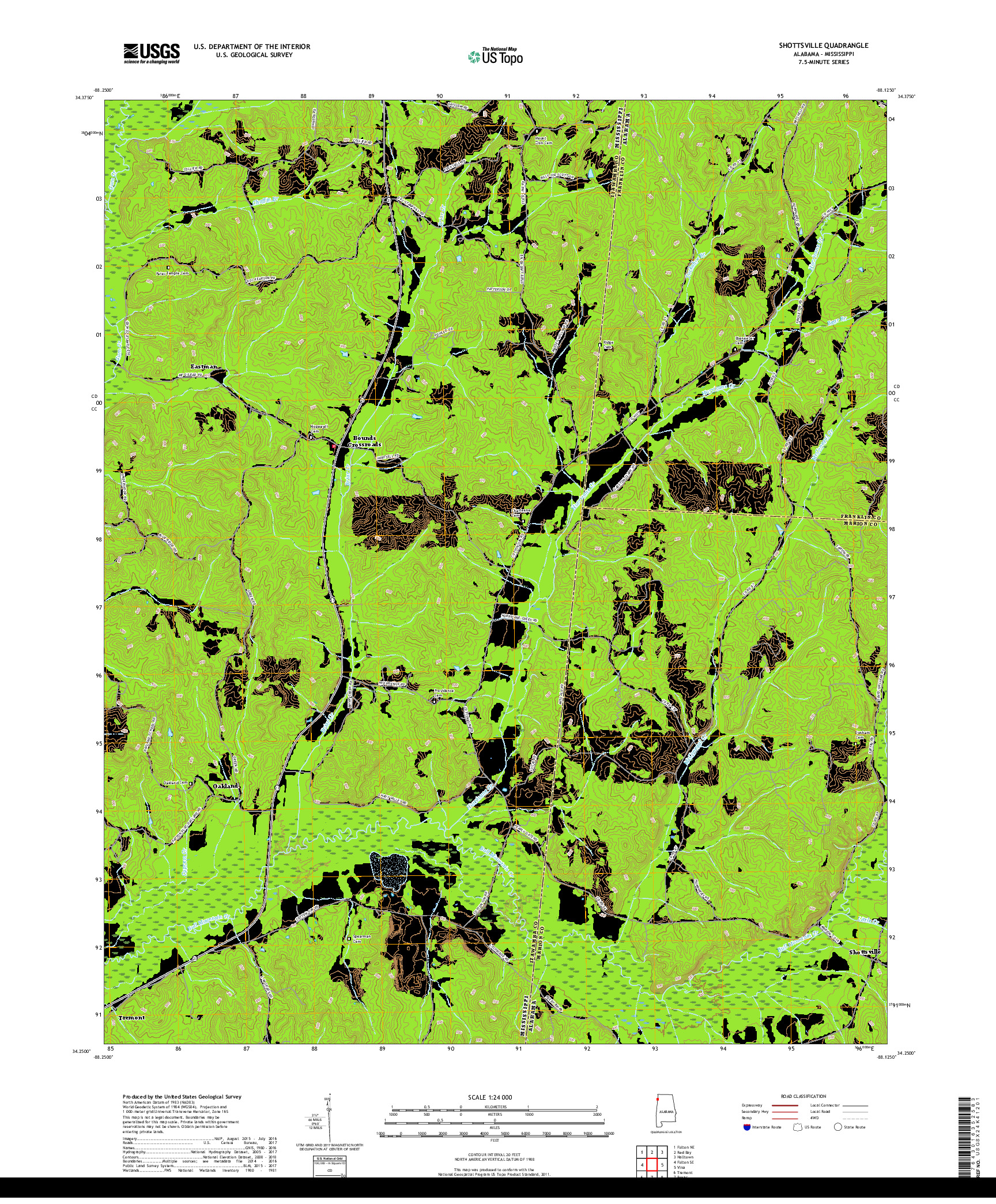 USGS US TOPO 7.5-MINUTE MAP FOR SHOTTSVILLE, AL,MS 2018