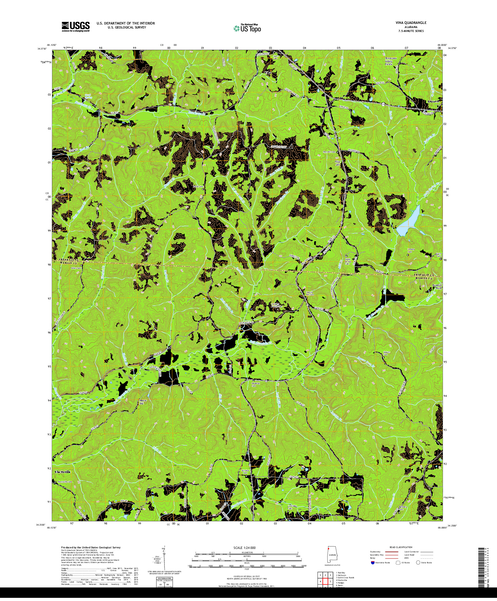 USGS US TOPO 7.5-MINUTE MAP FOR VINA, AL 2018