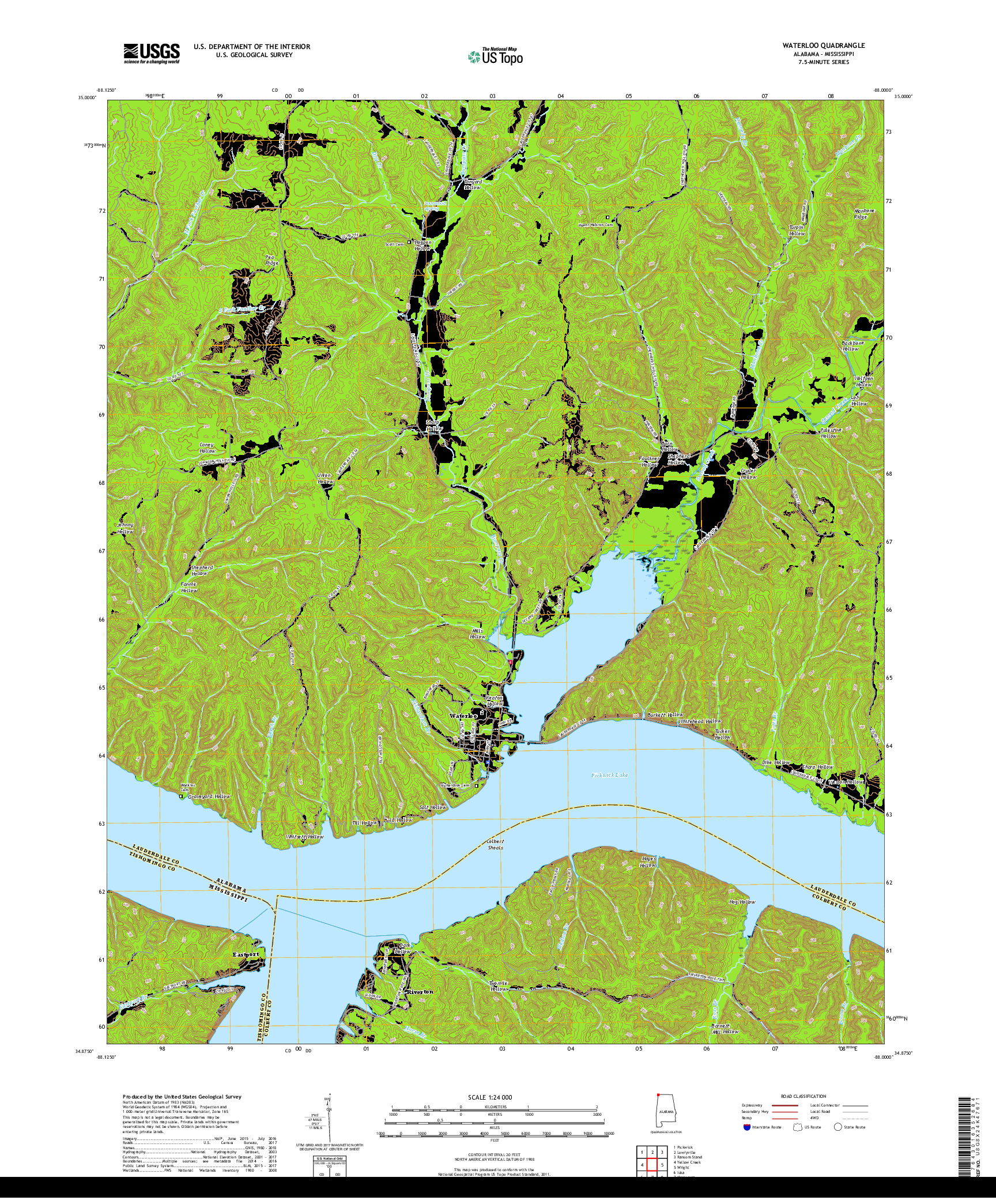 USGS US TOPO 7.5-MINUTE MAP FOR WATERLOO, AL,MS 2018