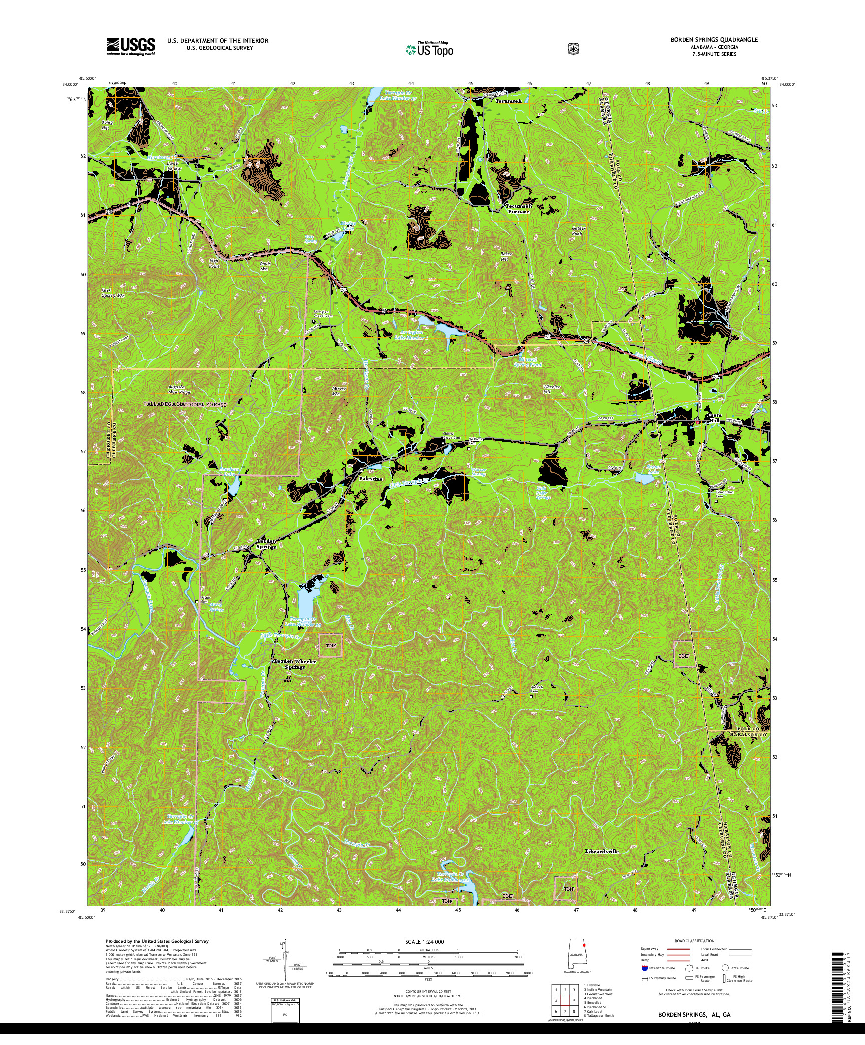 USGS US TOPO 7.5-MINUTE MAP FOR BORDEN SPRINGS, AL,GA 2018