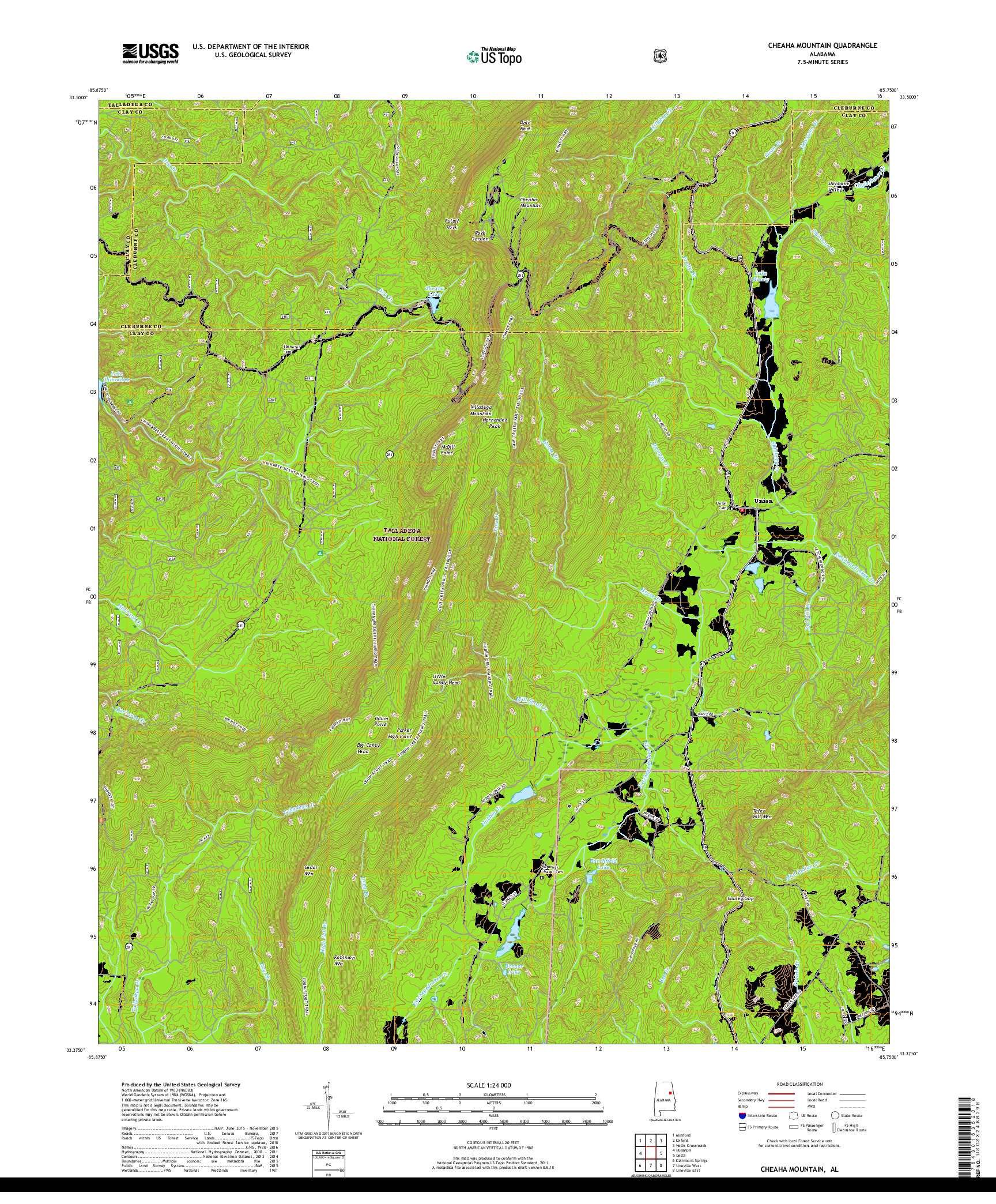 USGS US TOPO 7.5-MINUTE MAP FOR CHEAHA MOUNTAIN, AL 2018