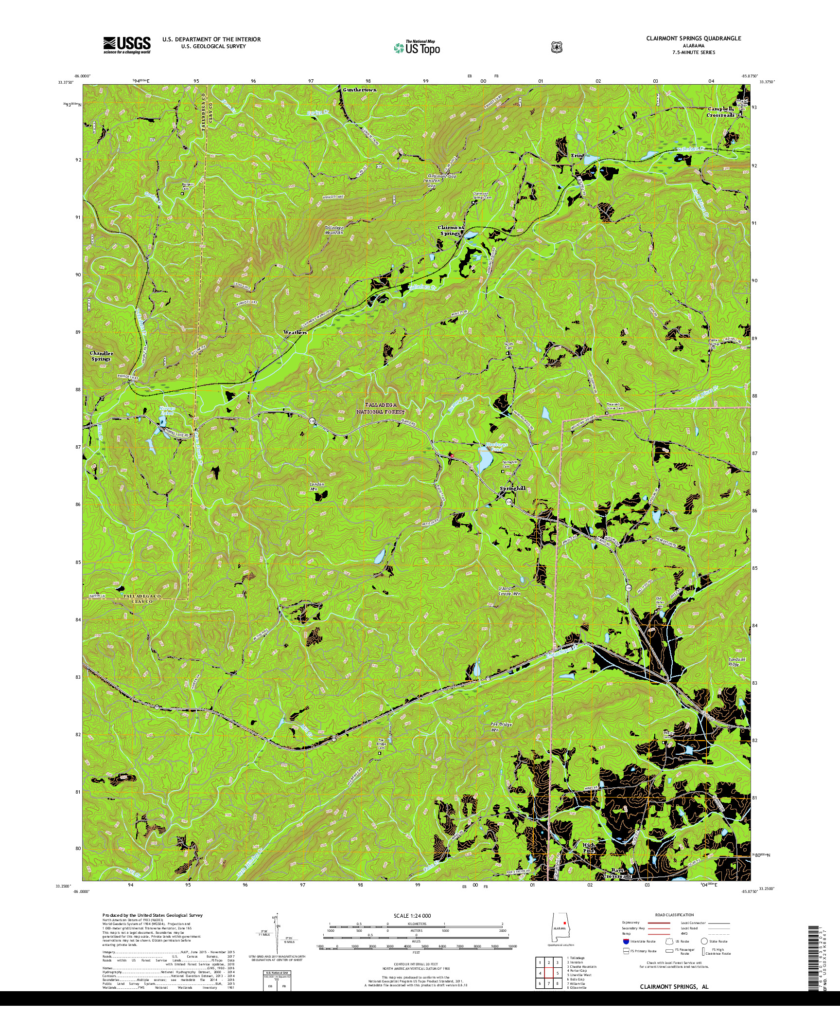 USGS US TOPO 7.5-MINUTE MAP FOR CLAIRMONT SPRINGS, AL 2018