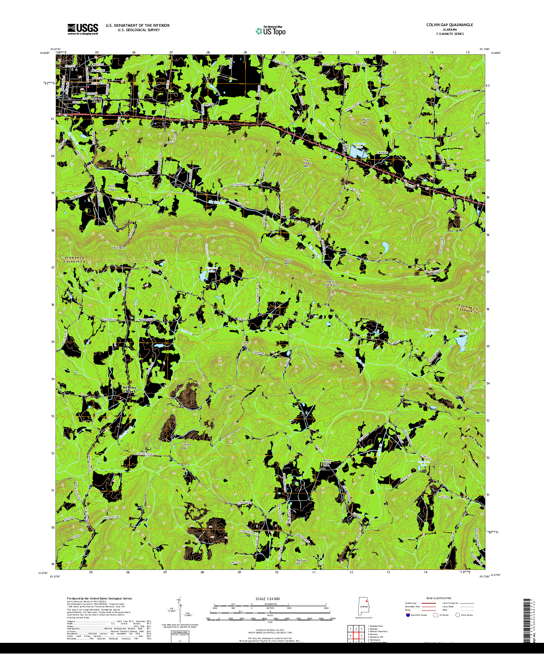 USGS US TOPO 7.5-MINUTE MAP FOR COLVIN GAP, AL 2018