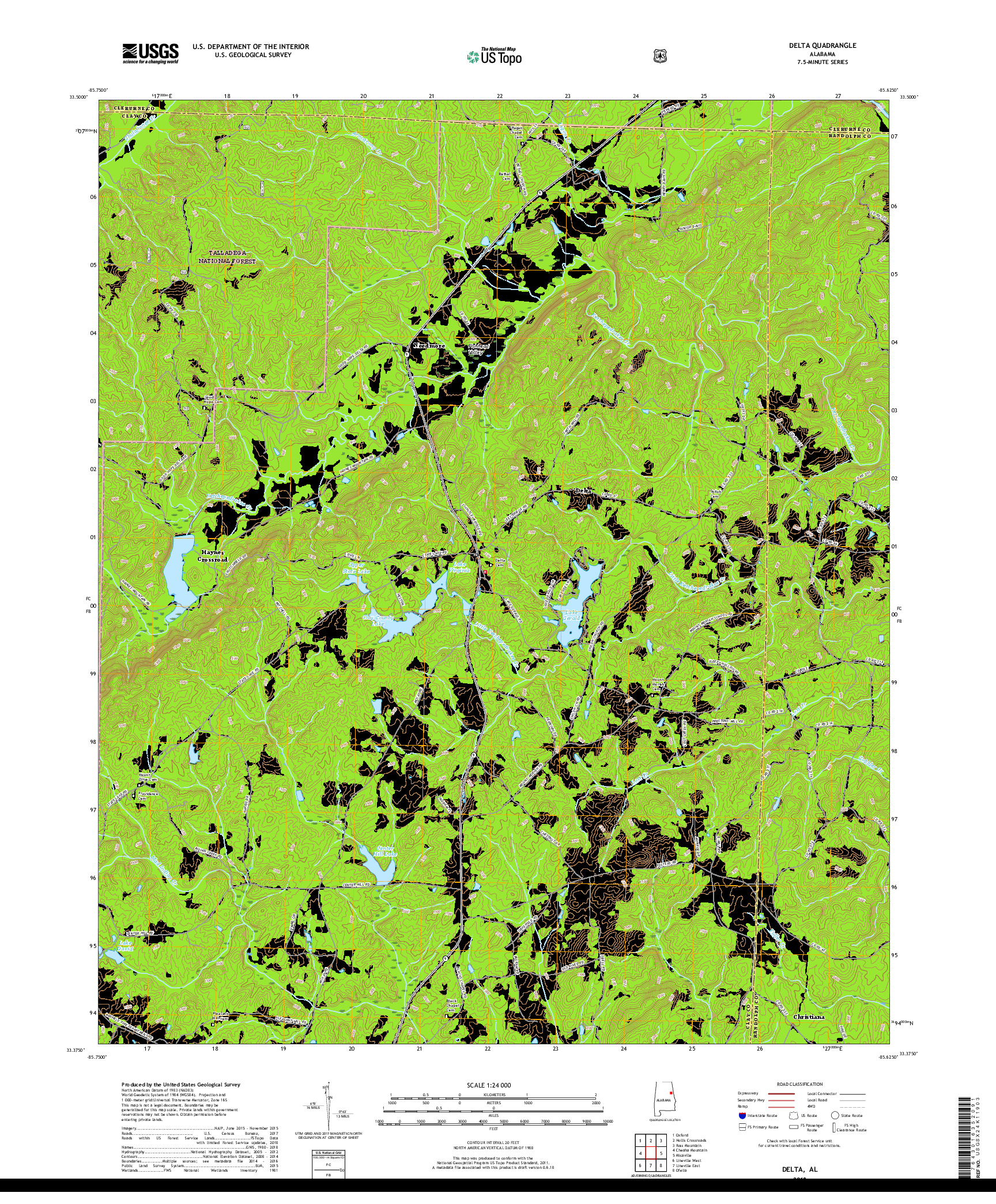 USGS US TOPO 7.5-MINUTE MAP FOR DELTA, AL 2018