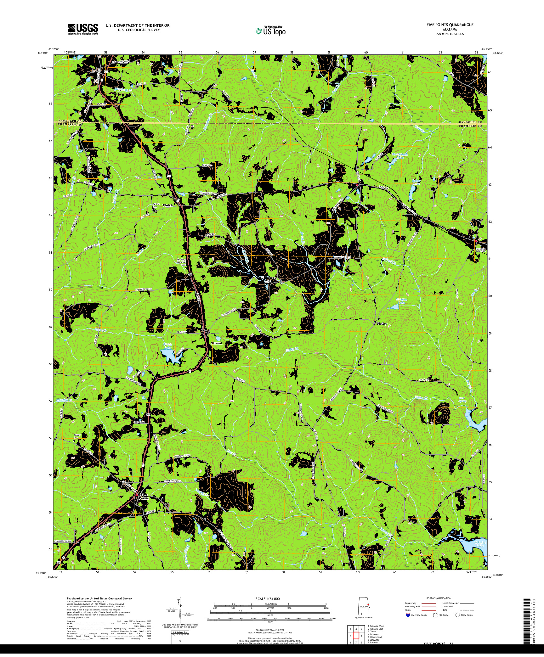 USGS US TOPO 7.5-MINUTE MAP FOR FIVE POINTS, AL 2018