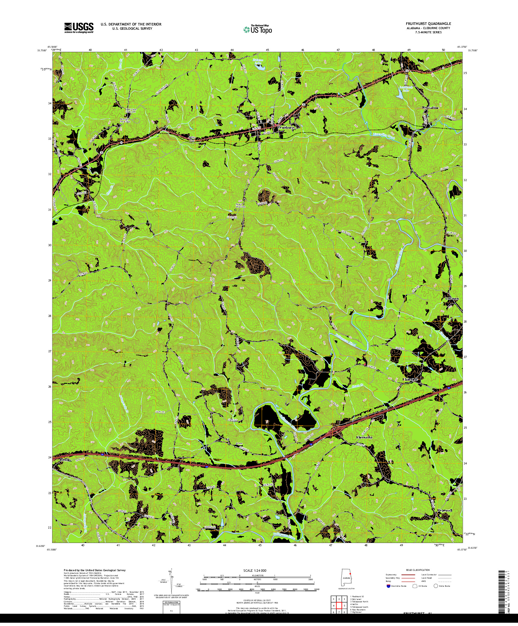 USGS US TOPO 7.5-MINUTE MAP FOR FRUITHURST, AL 2018