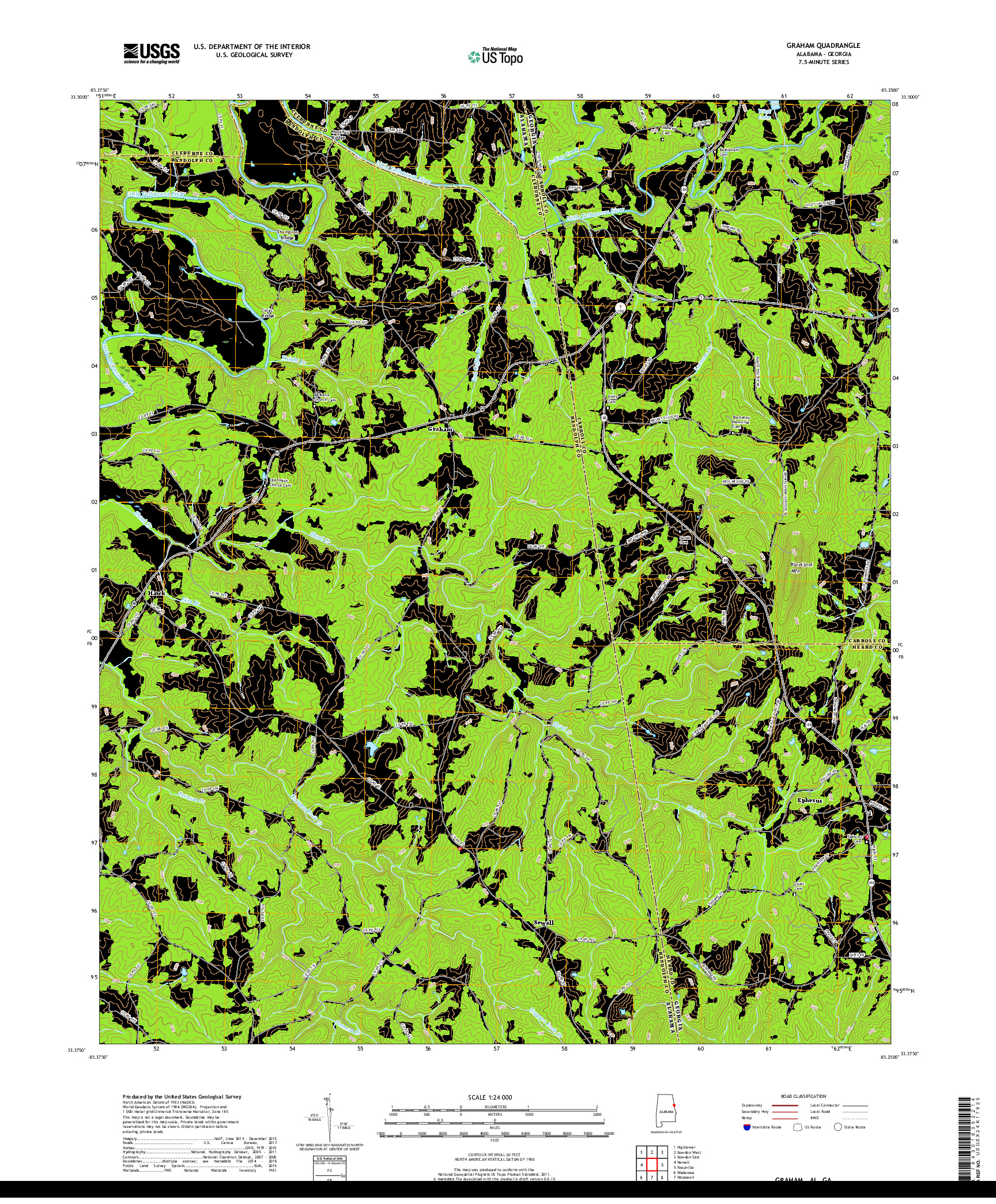 USGS US TOPO 7.5-MINUTE MAP FOR GRAHAM, AL,GA 2018