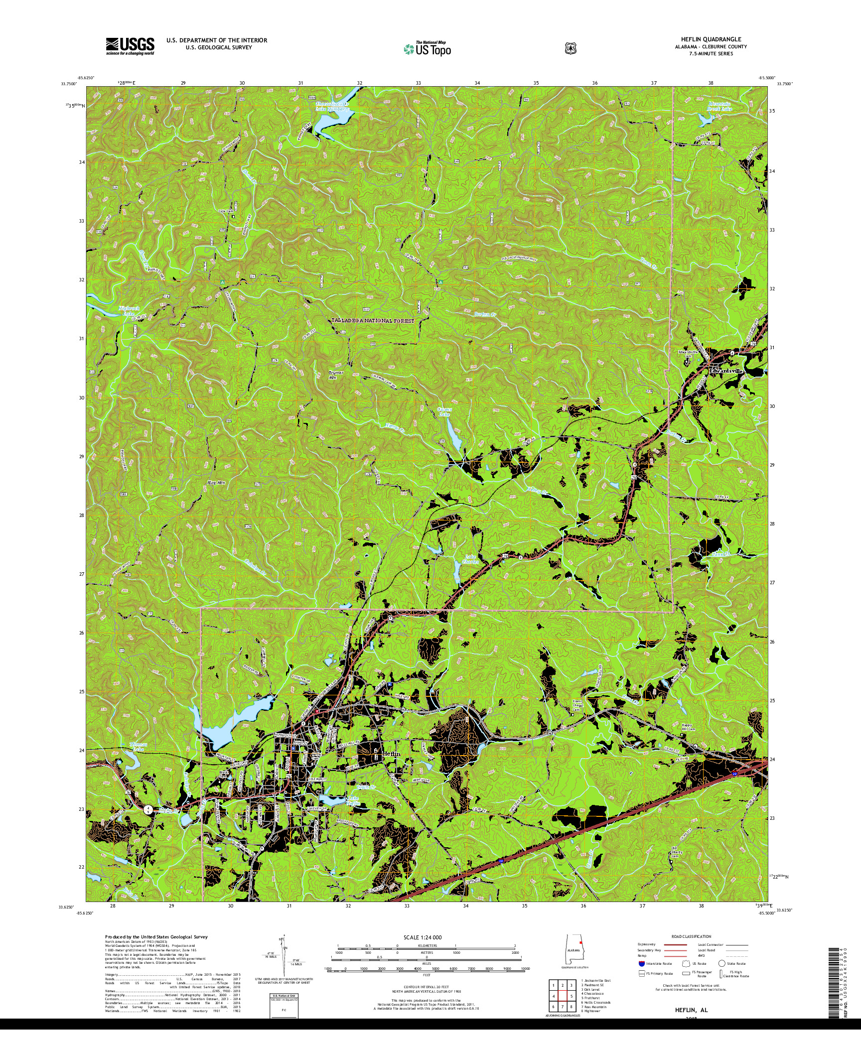 USGS US TOPO 7.5-MINUTE MAP FOR HEFLIN, AL 2018