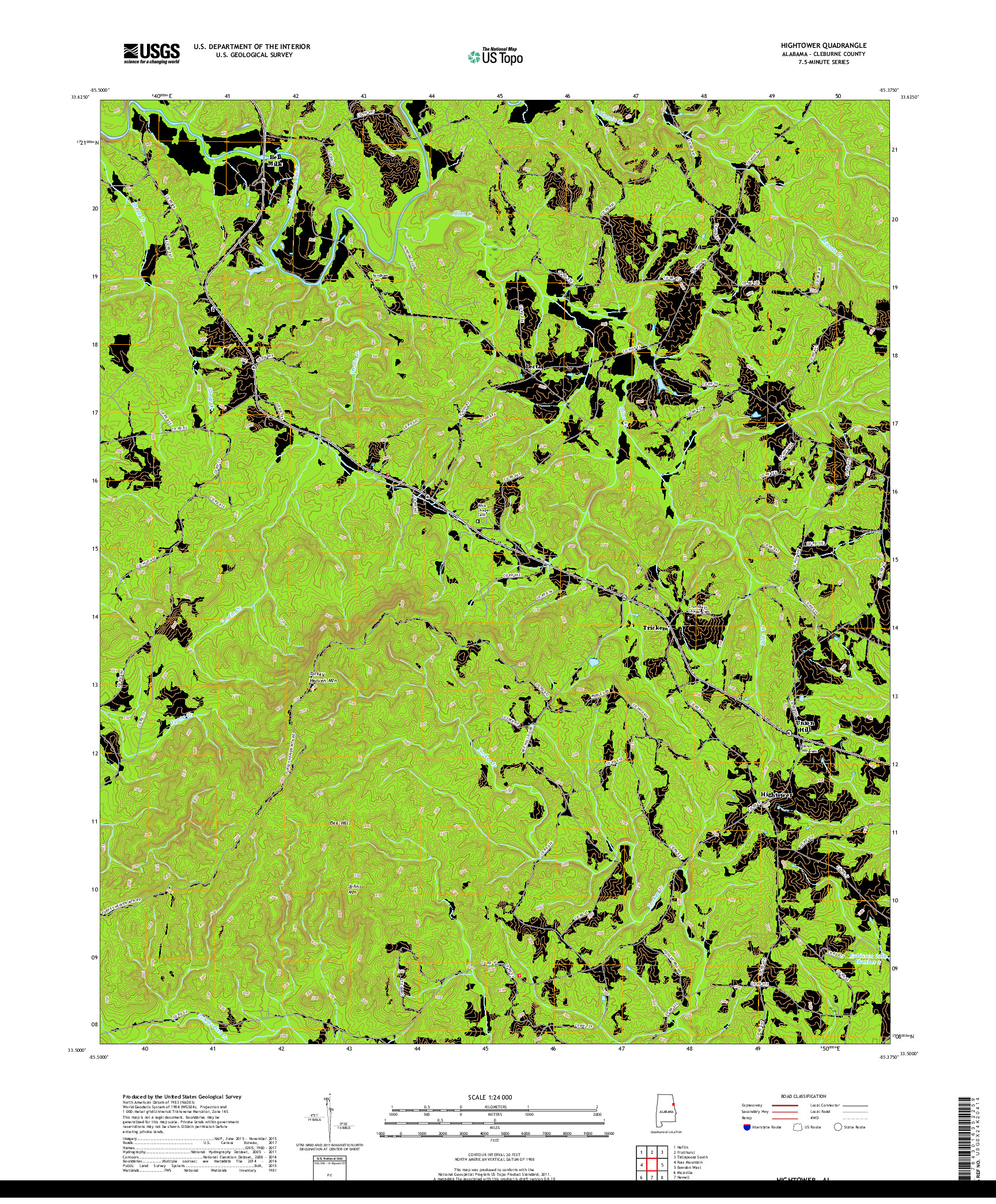 USGS US TOPO 7.5-MINUTE MAP FOR HIGHTOWER, AL 2018