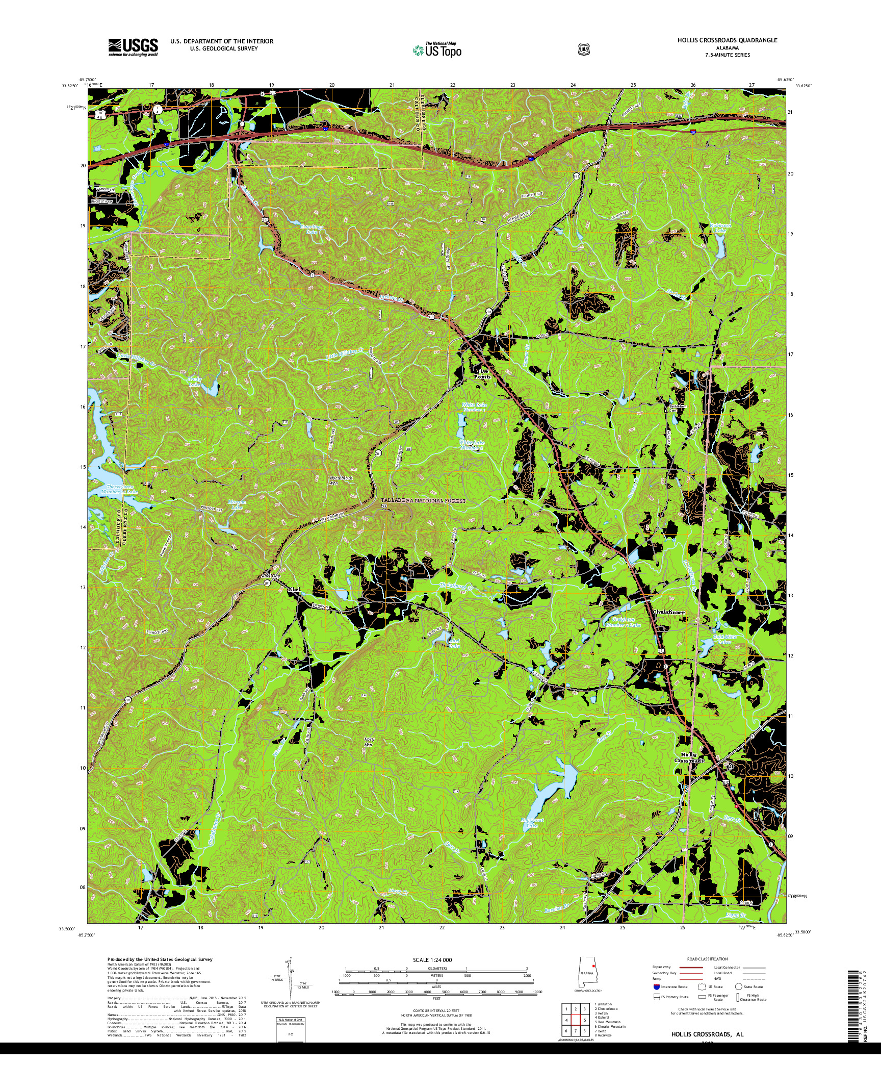USGS US TOPO 7.5-MINUTE MAP FOR HOLLIS CROSSROADS, AL 2018