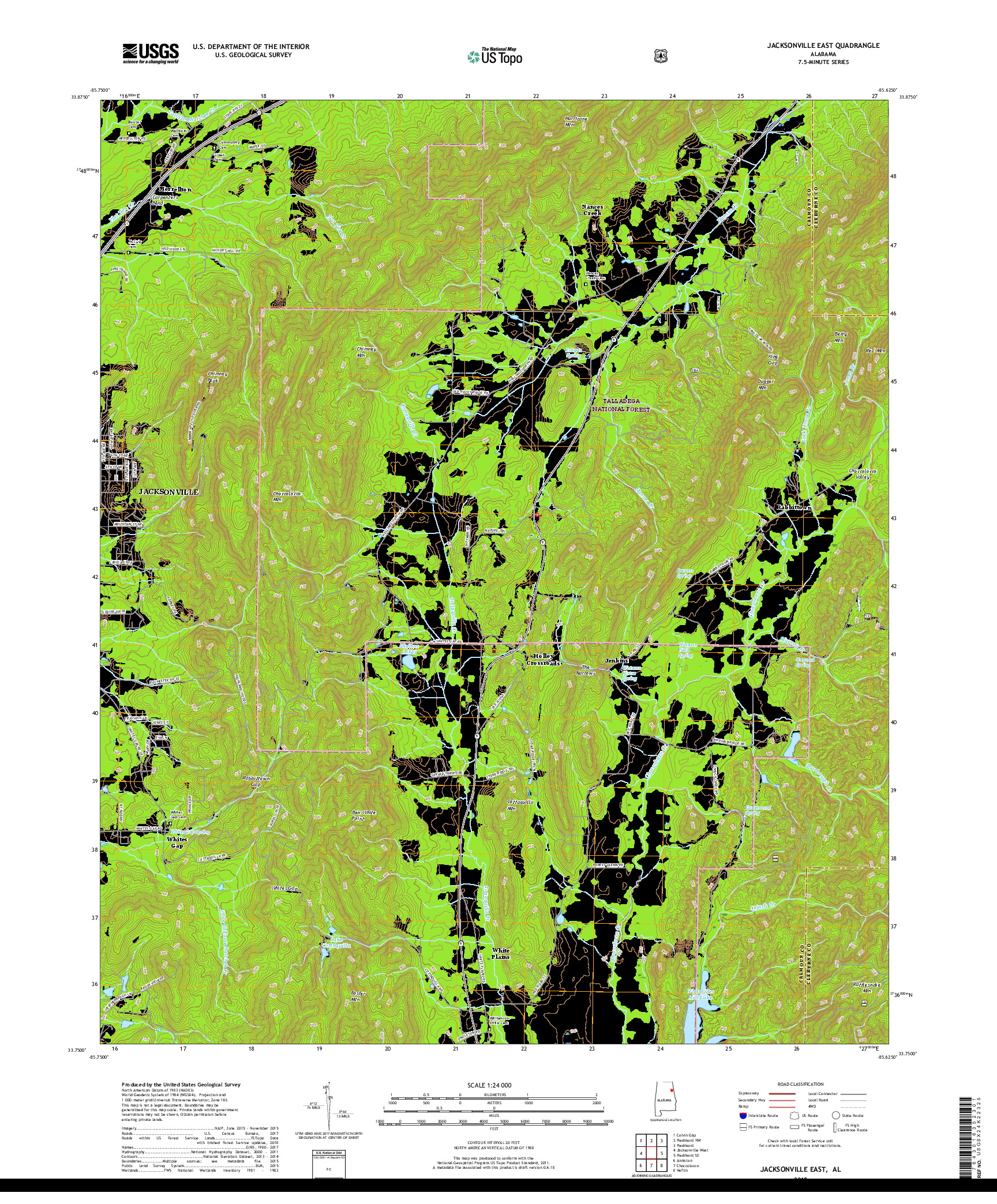 USGS US TOPO 7.5-MINUTE MAP FOR JACKSONVILLE EAST, AL 2018