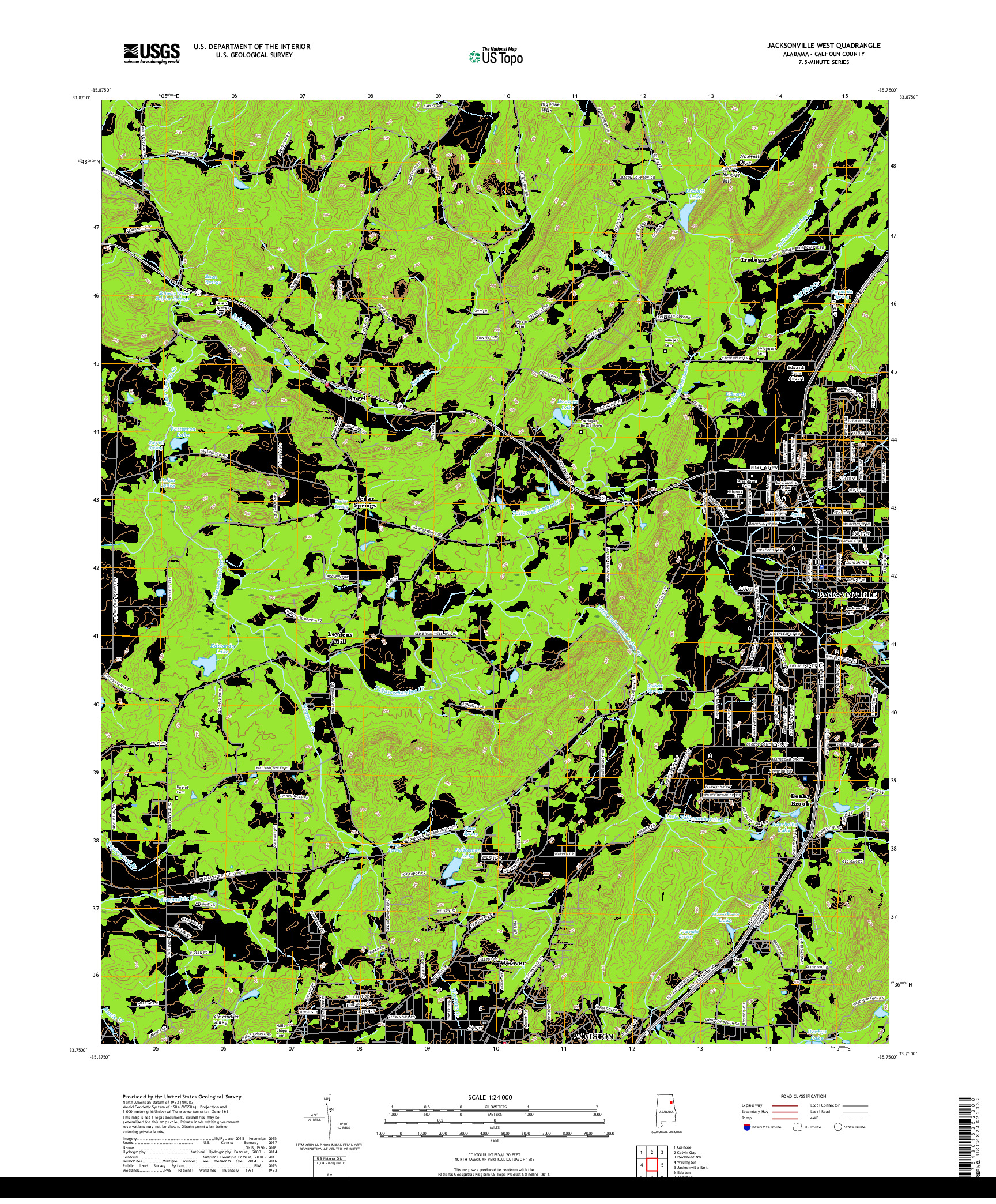 USGS US TOPO 7.5-MINUTE MAP FOR JACKSONVILLE WEST, AL 2018