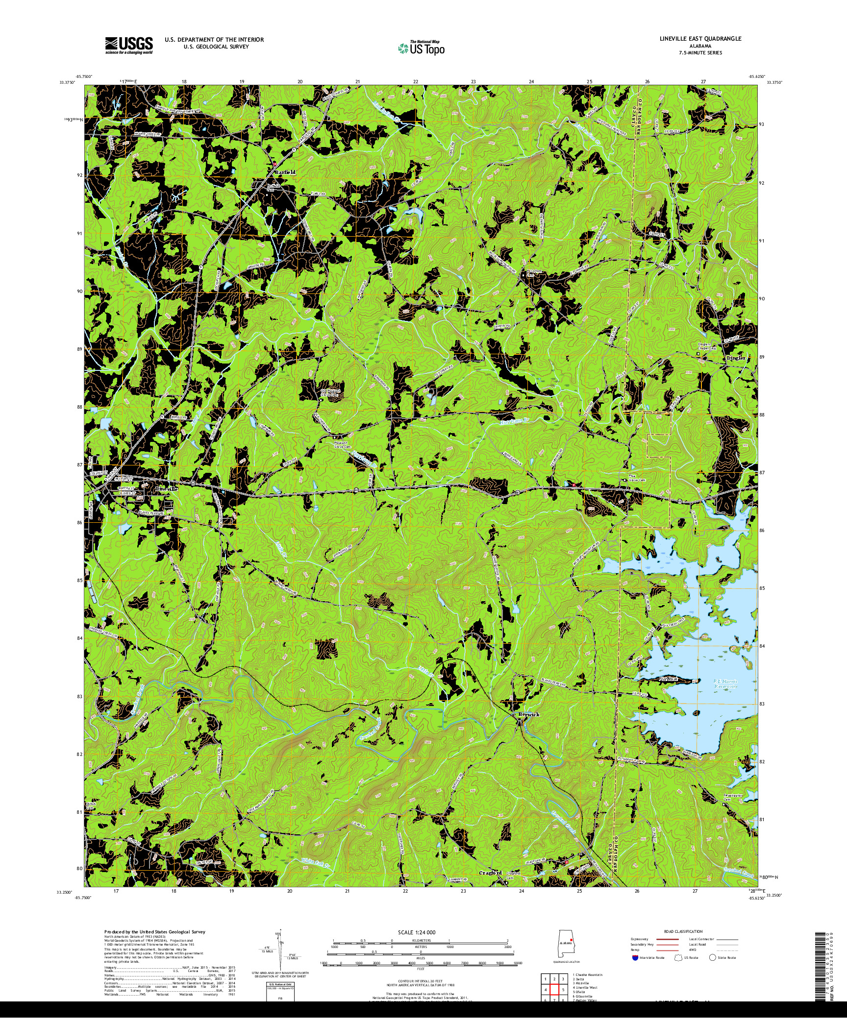 USGS US TOPO 7.5-MINUTE MAP FOR LINEVILLE EAST, AL 2018