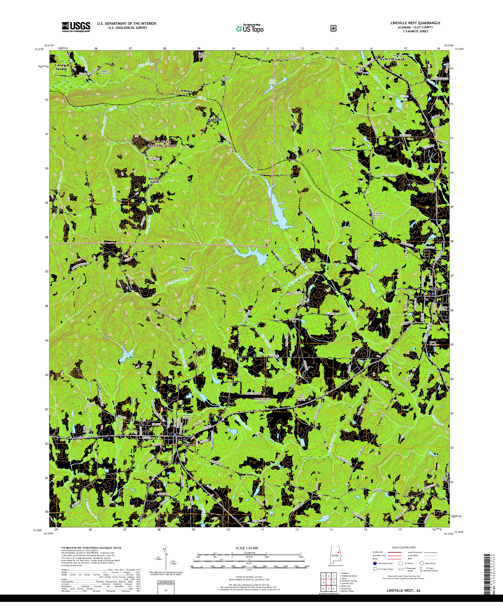 USGS US TOPO 7.5-MINUTE MAP FOR LINEVILLE WEST, AL 2018