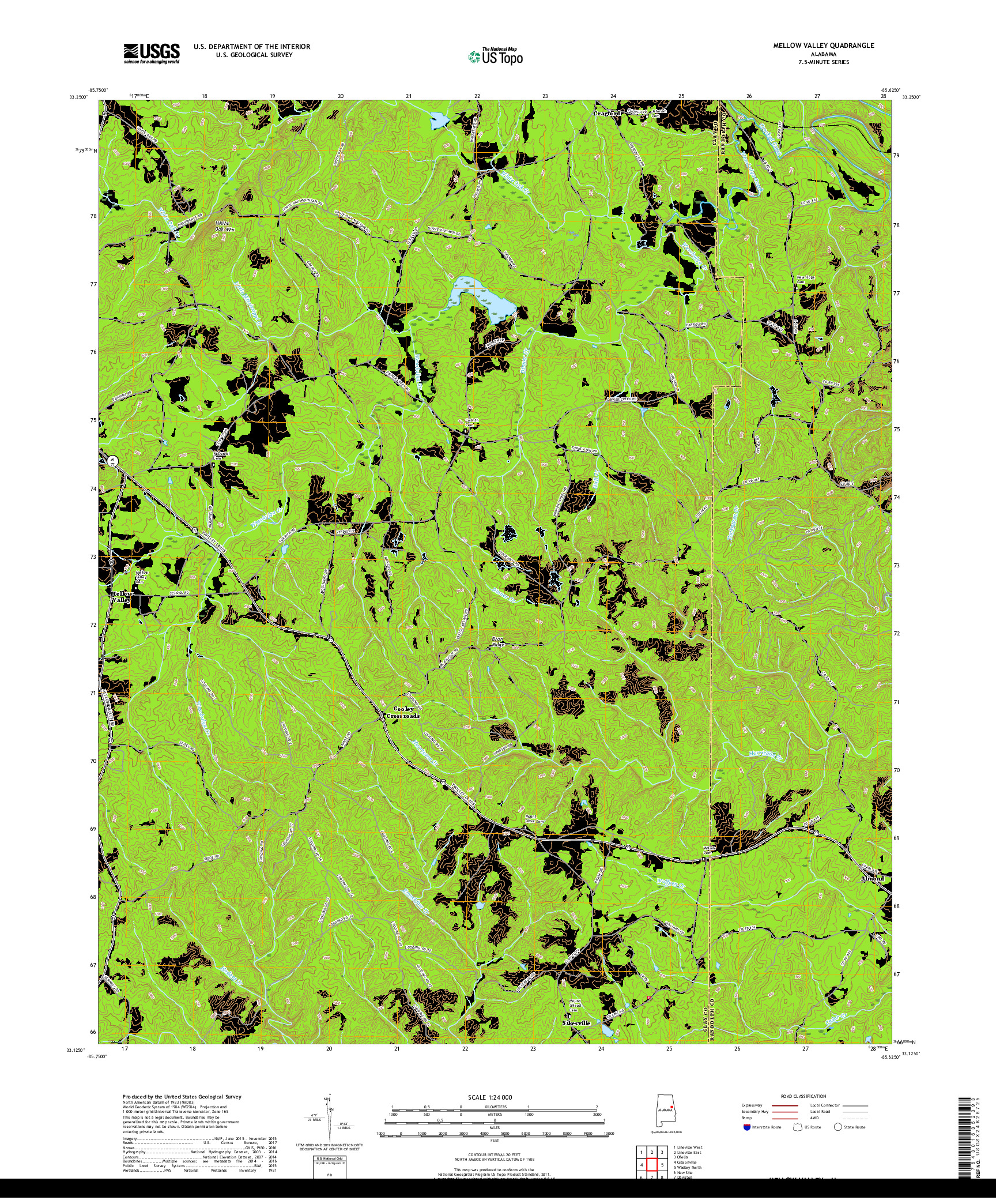 USGS US TOPO 7.5-MINUTE MAP FOR MELLOW VALLEY, AL 2018