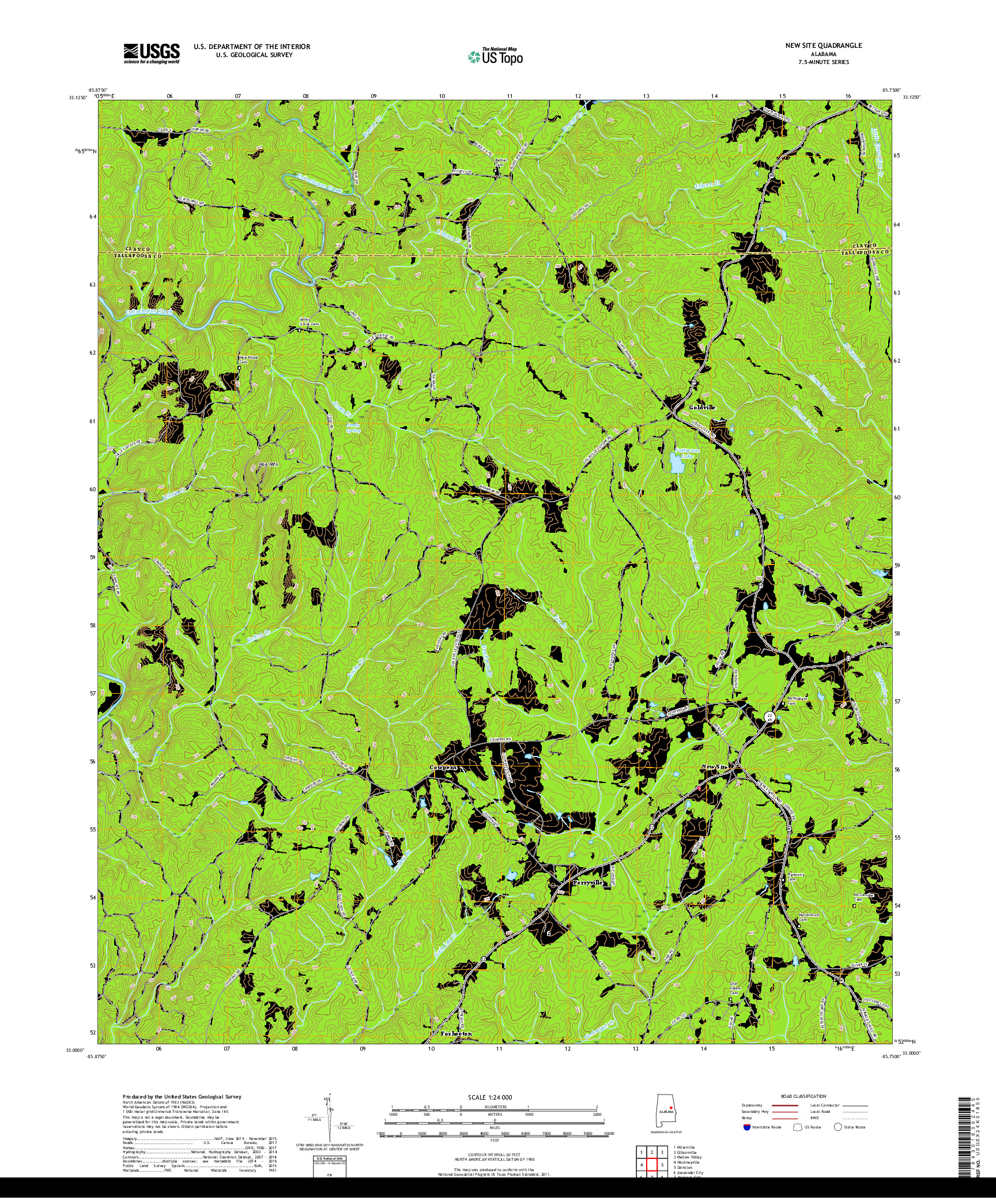 USGS US TOPO 7.5-MINUTE MAP FOR NEW SITE, AL 2018