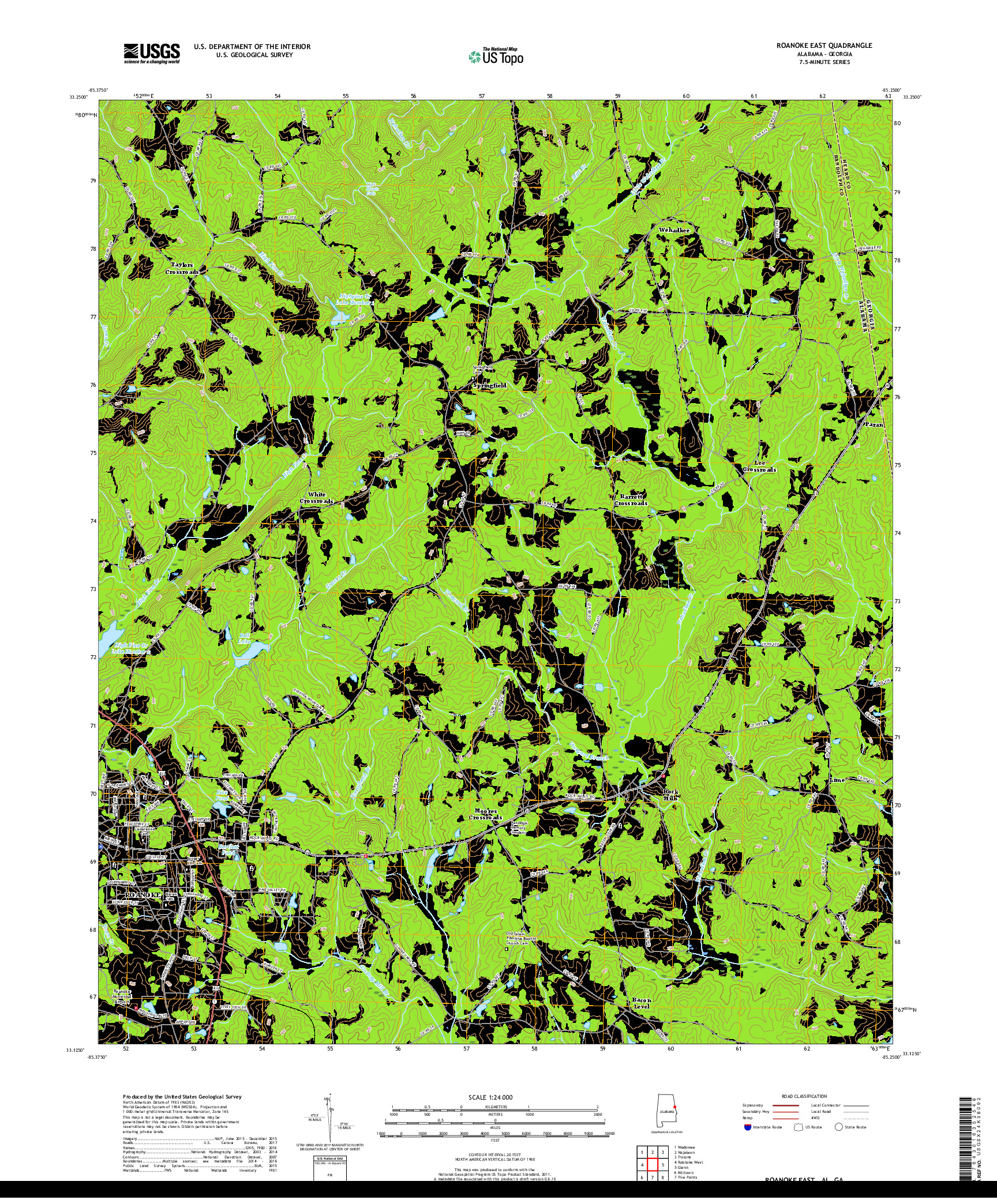 USGS US TOPO 7.5-MINUTE MAP FOR ROANOKE EAST, AL,GA 2018