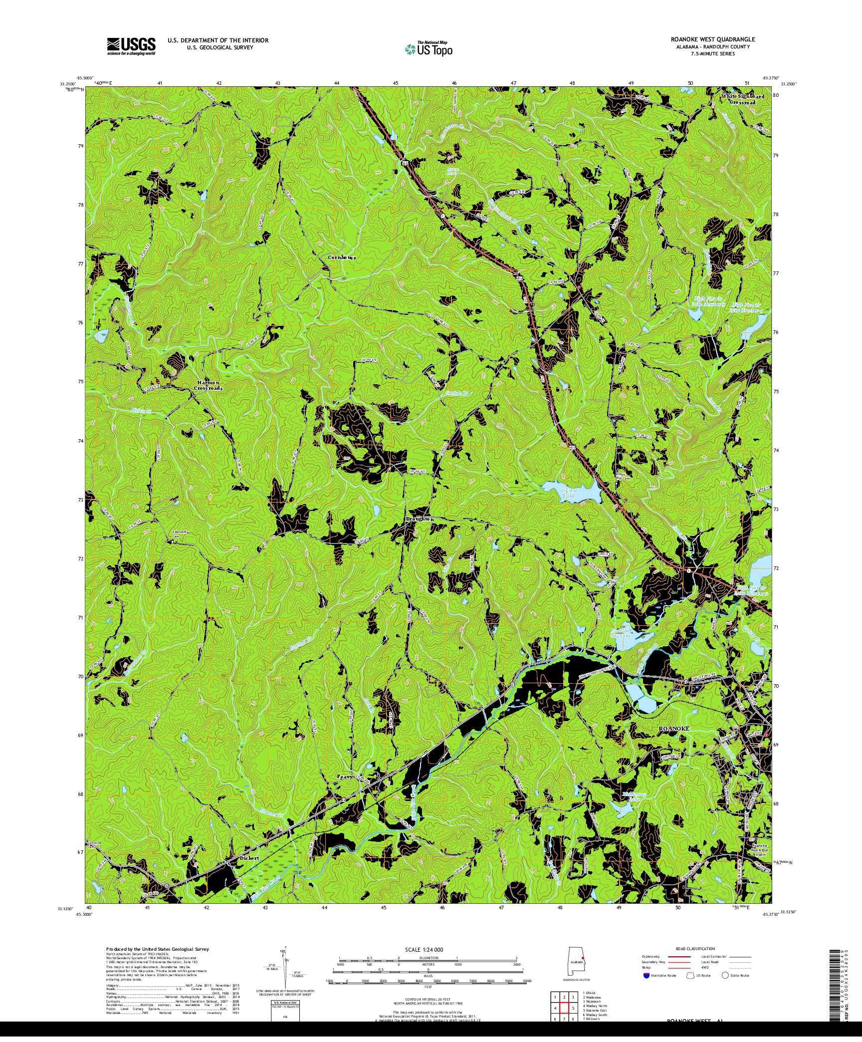 USGS US TOPO 7.5-MINUTE MAP FOR ROANOKE WEST, AL 2018