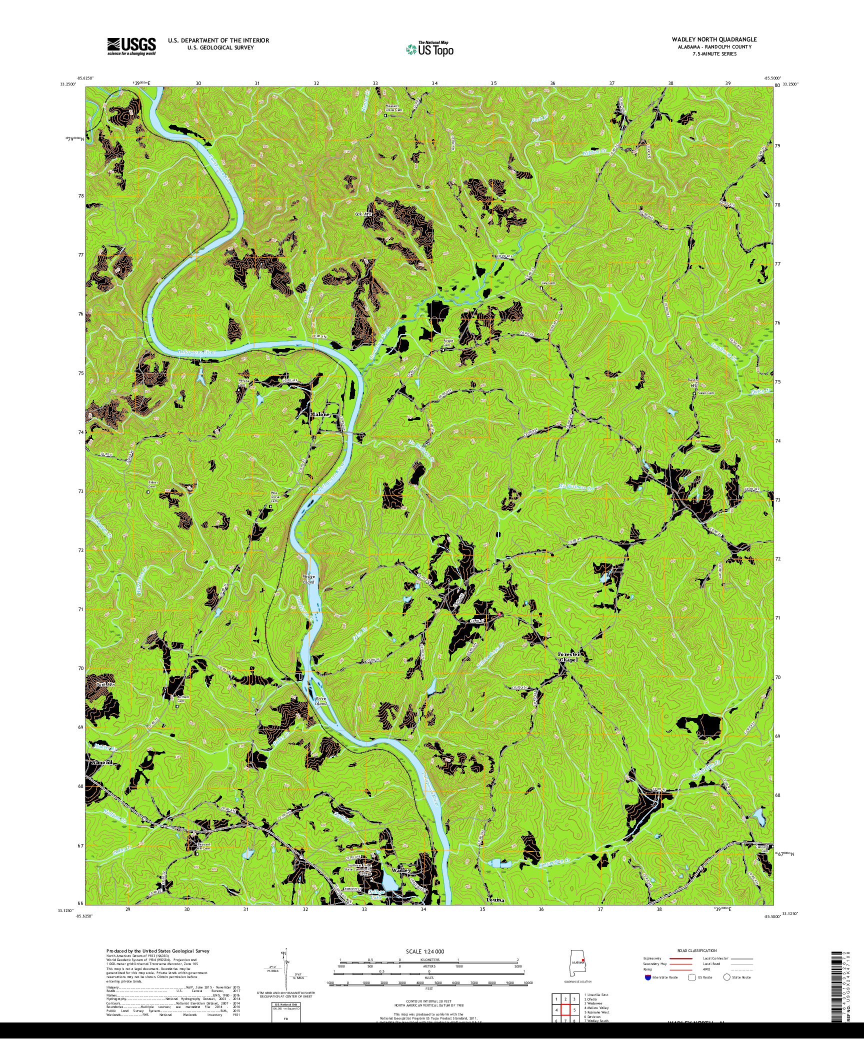 USGS US TOPO 7.5-MINUTE MAP FOR WADLEY NORTH, AL 2018