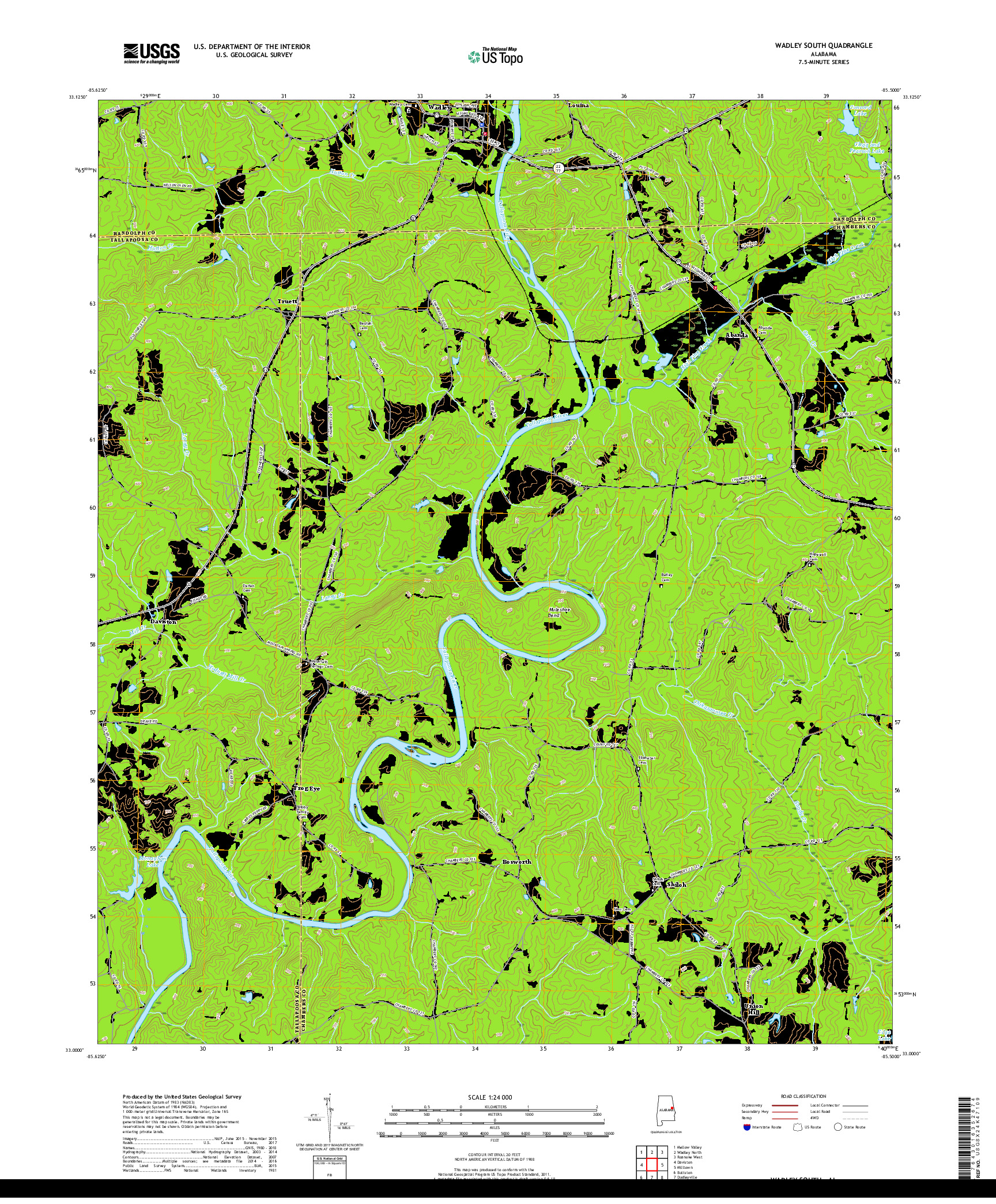 USGS US TOPO 7.5-MINUTE MAP FOR WADLEY SOUTH, AL 2018