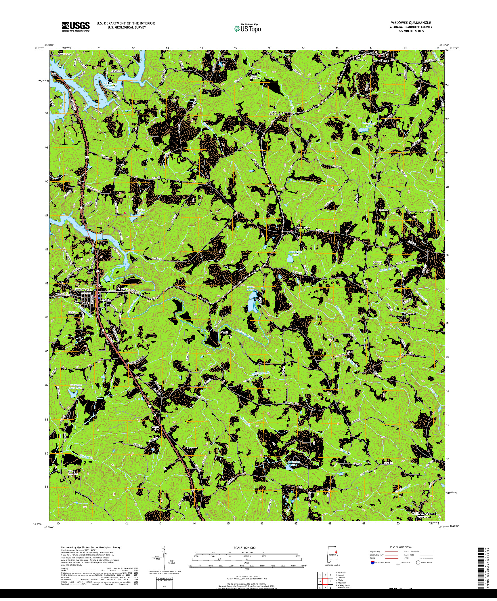 USGS US TOPO 7.5-MINUTE MAP FOR WEDOWEE, AL 2018