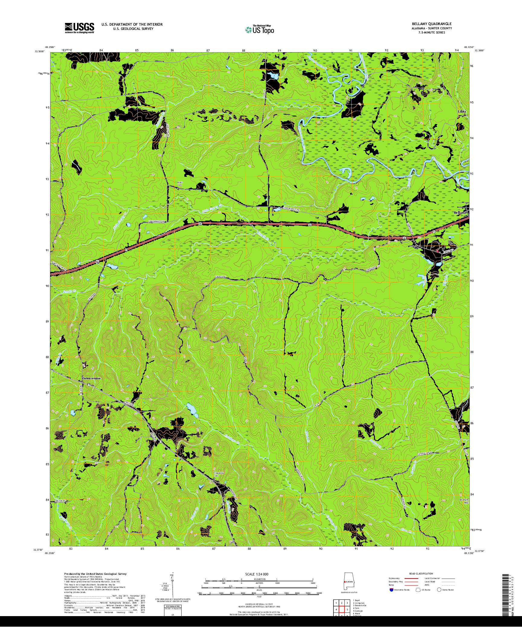 USGS US TOPO 7.5-MINUTE MAP FOR BELLAMY, AL 2018