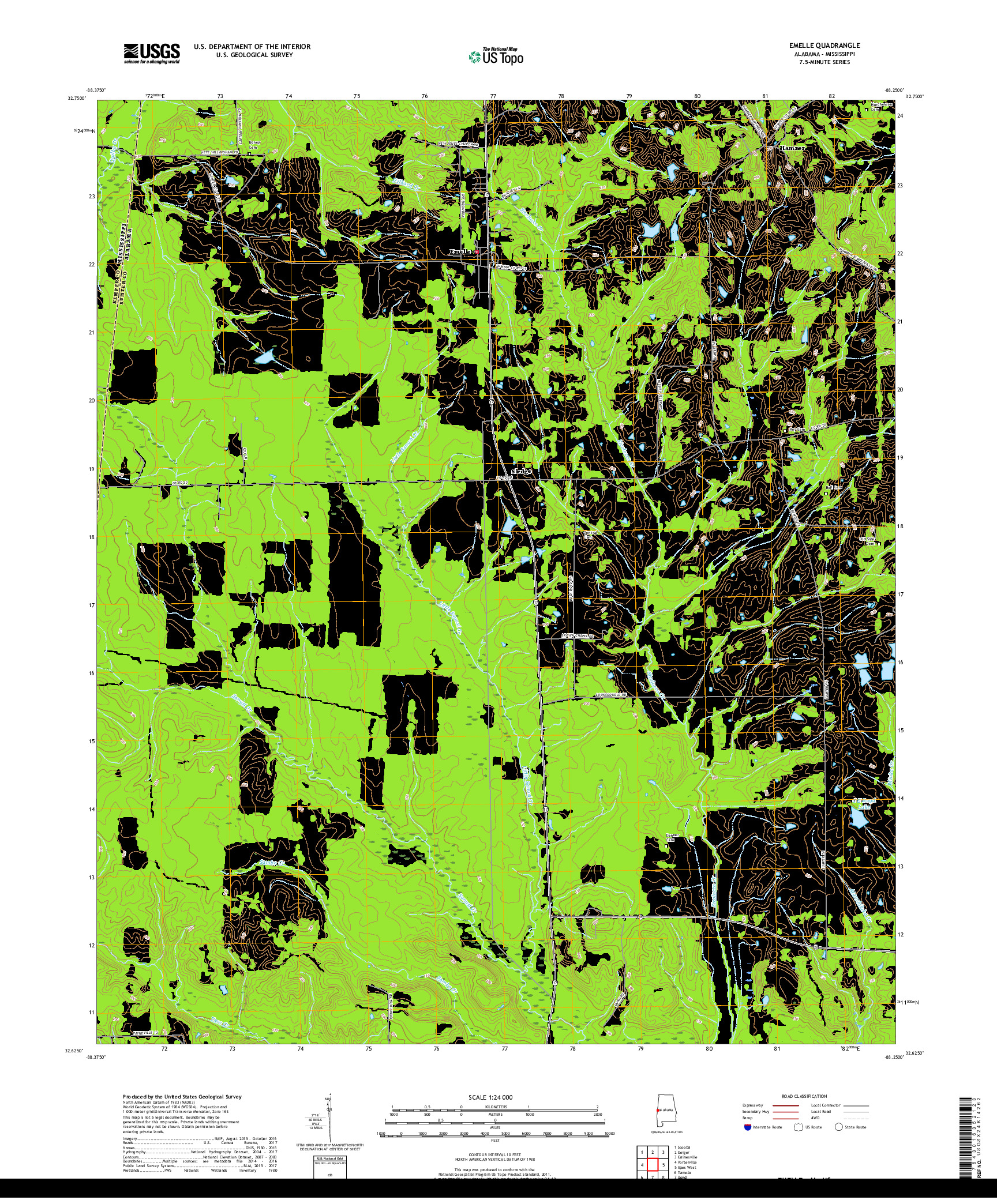 USGS US TOPO 7.5-MINUTE MAP FOR EMELLE, AL,MS 2018