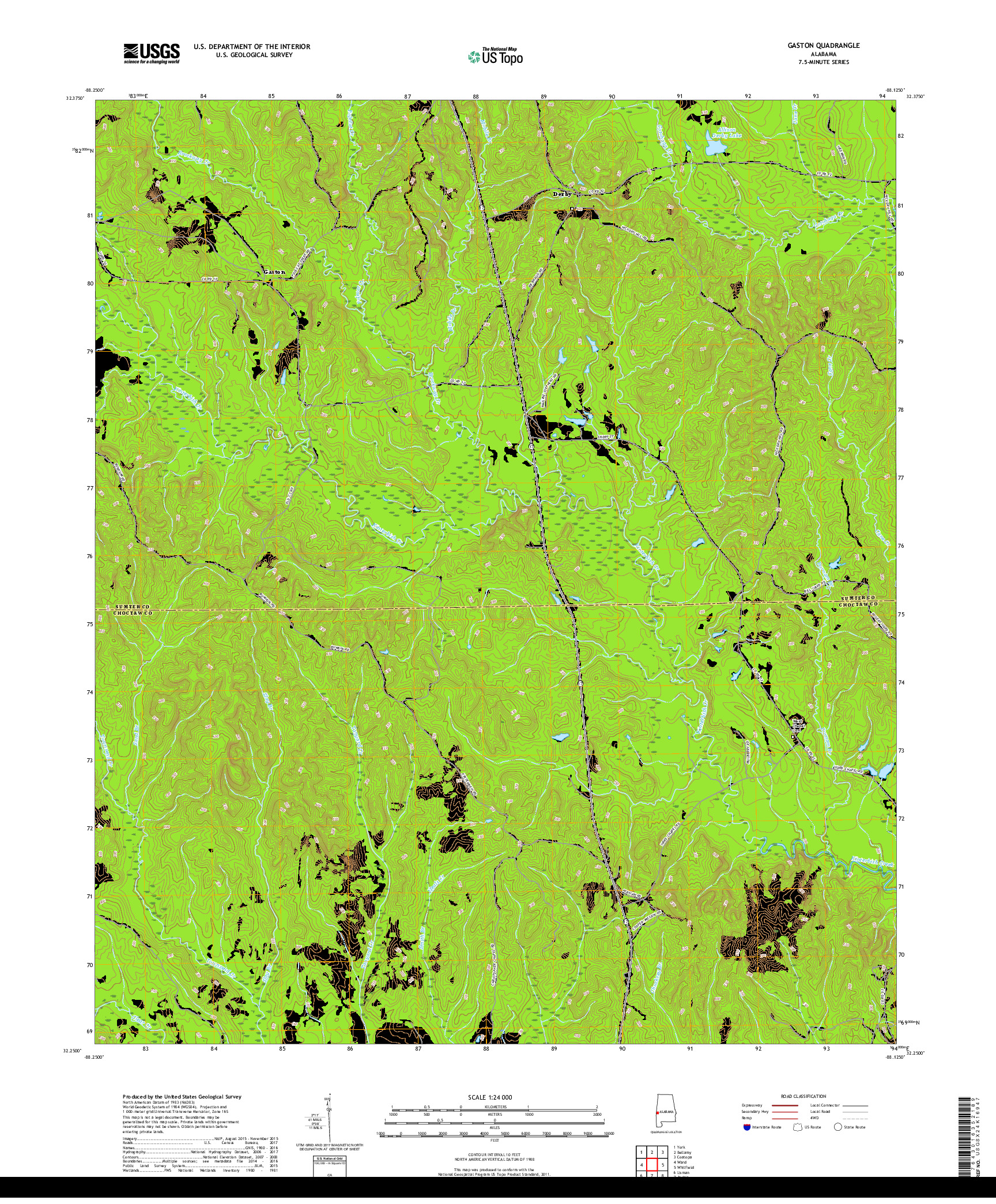 USGS US TOPO 7.5-MINUTE MAP FOR GASTON, AL 2018